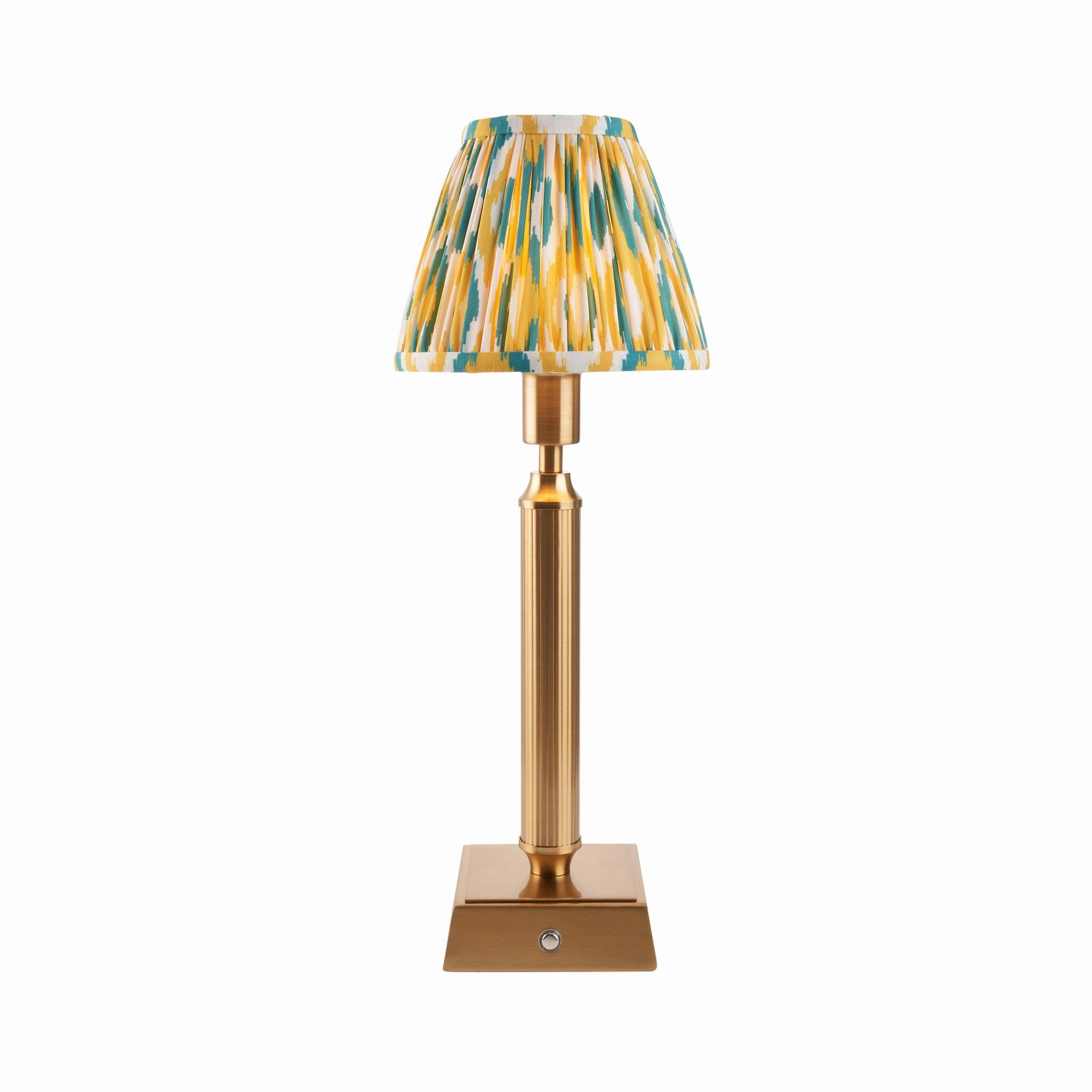 Trobridge Rechargeable Table Lamp & Ikat 16cm Yellow & Jade Shade