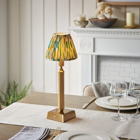 Trobridge Rechargeable Table Lamp & Ikat 16cm Yellow & Jade Shade ceramic table lamp