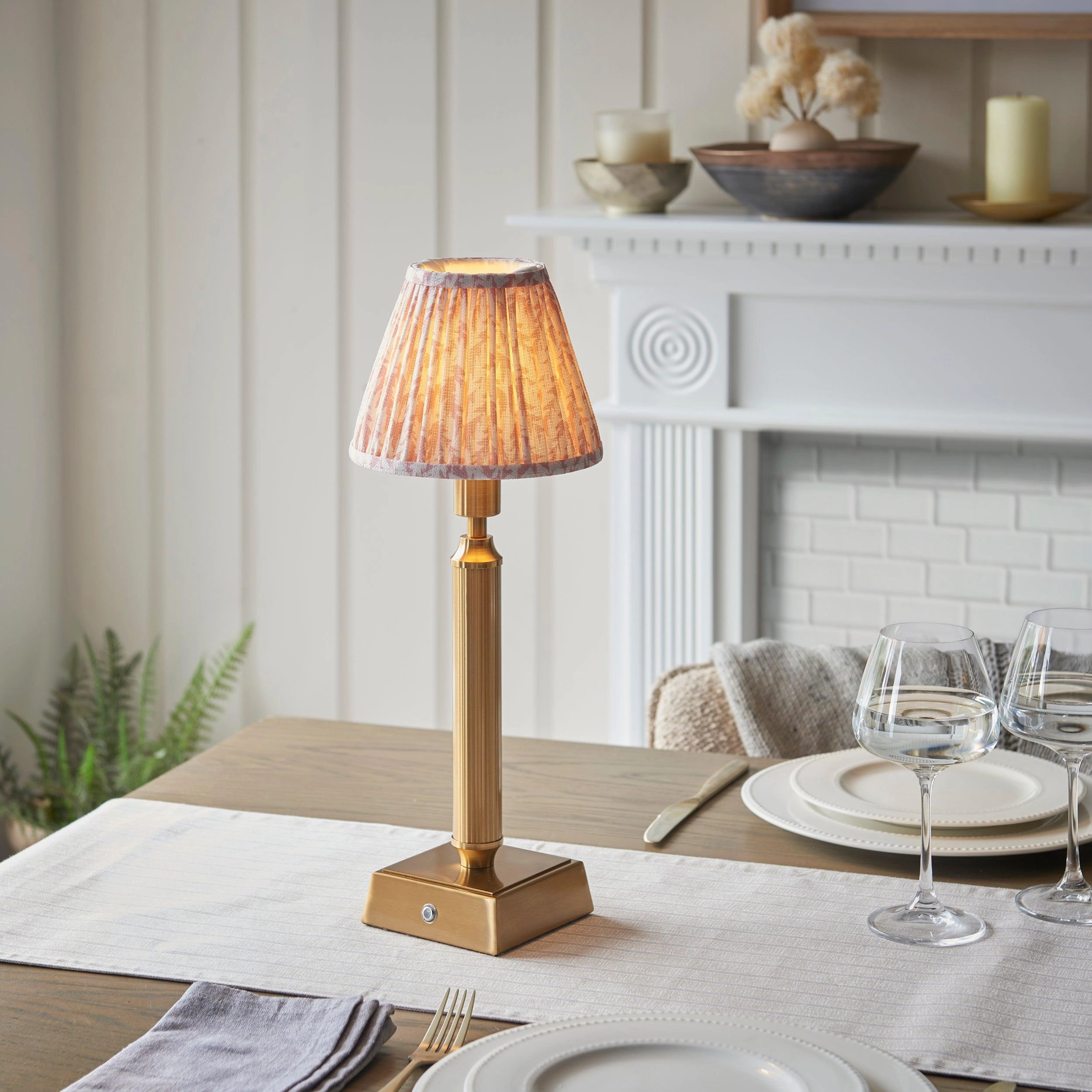 Trobridge Rechargeable Table Lamp & Leaf 16cm Peachy Keen Shade ceramic table lamp