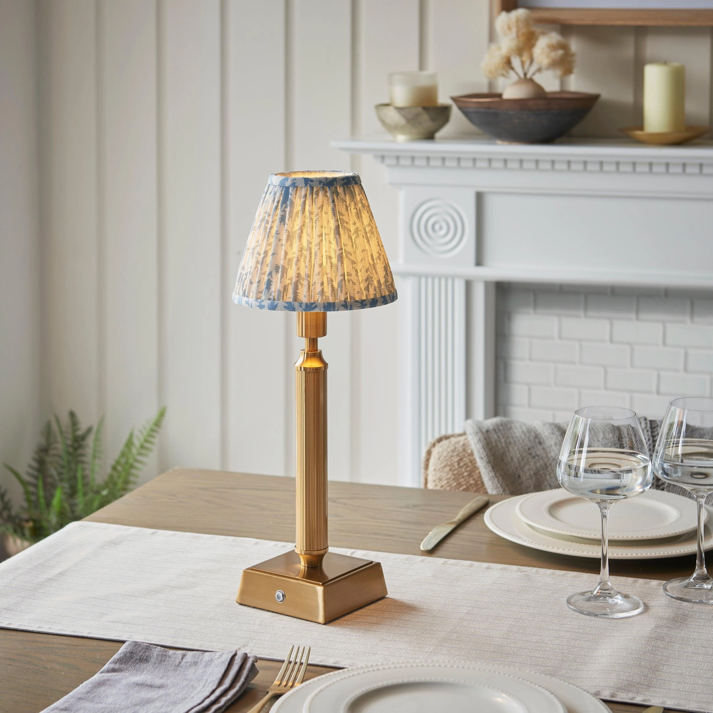 Trobridge Rechargeable Table Lamp & Leaf 16cm Shell Bay Blue Shade ceramic table lamp