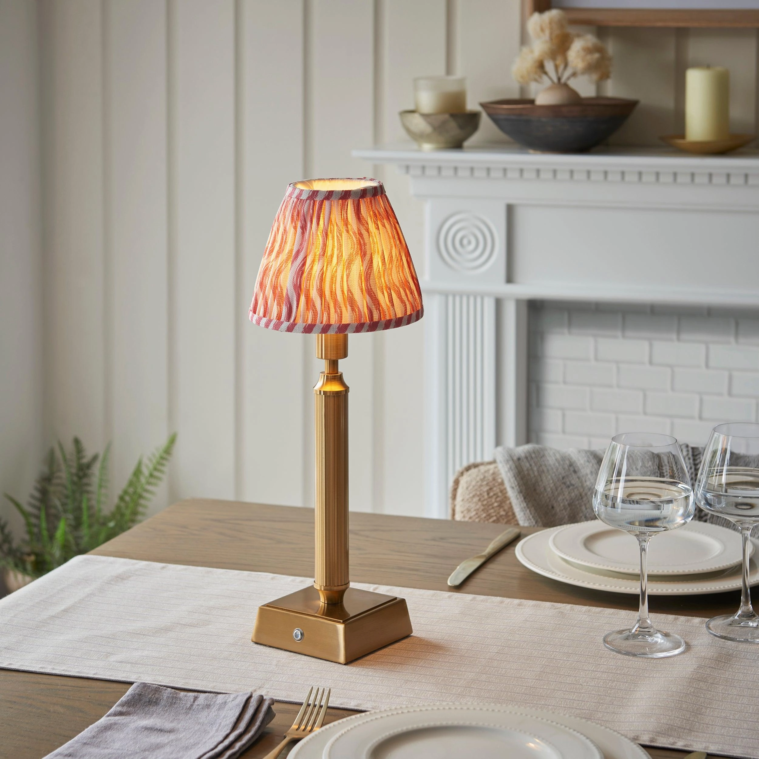 Trobridge Rechargeable Table Lamp & Ripple 16cm Coral Pink Shade ceramic table lamp
