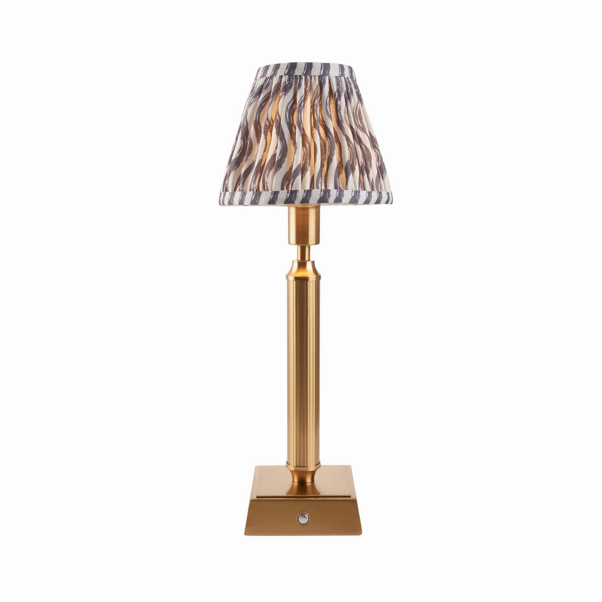 Trobridge Rechargeable Table Lamp & Ripple 16cm Pearl Grey Shade