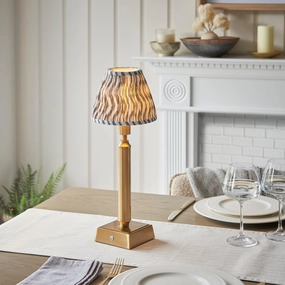 Trobridge Rechargeable Table Lamp & Ripple 16cm Pearl Grey Shade ceramic table lamp