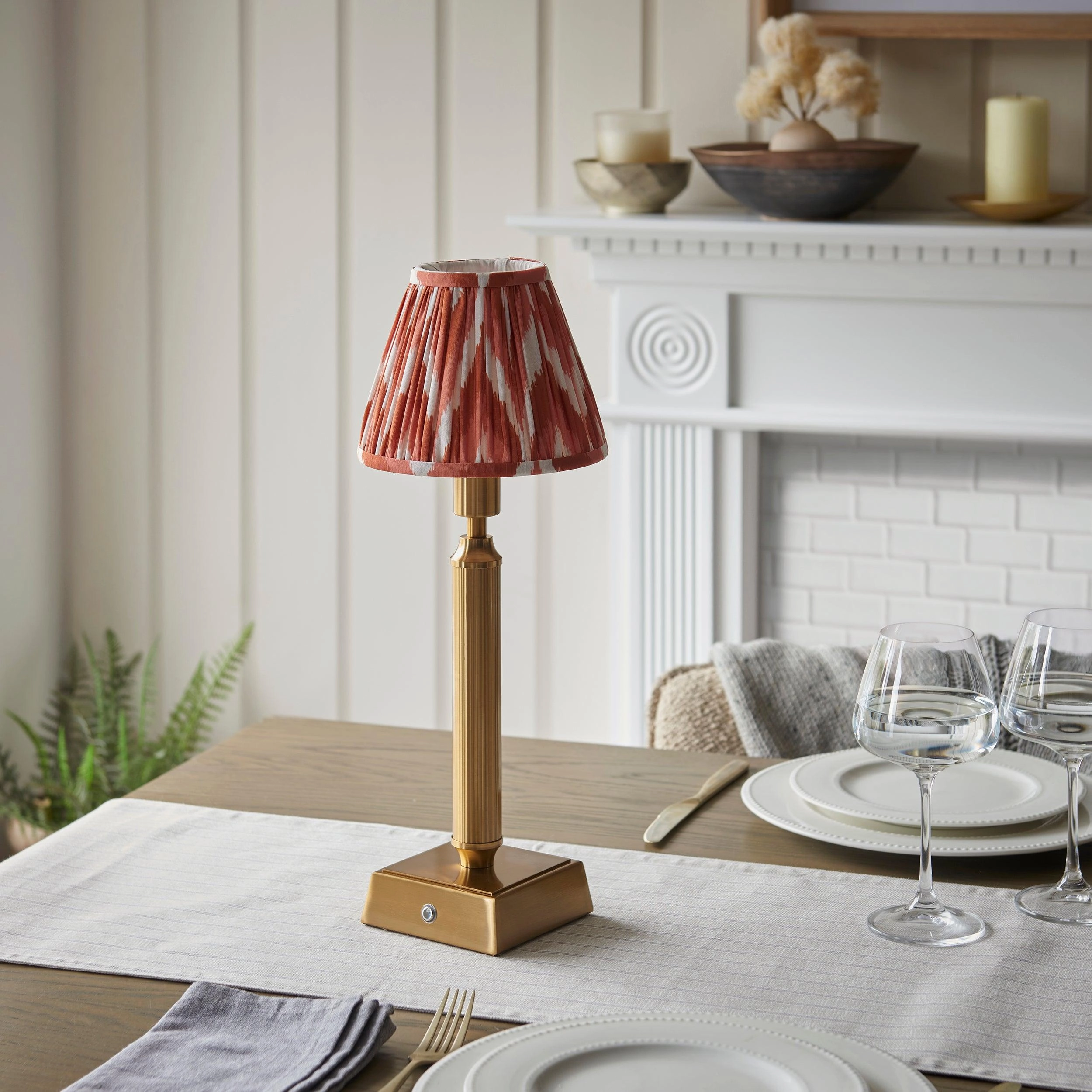 Trobridge Rechargeable Table Lamp & Zigzag 16cm Apricot Orange Shade