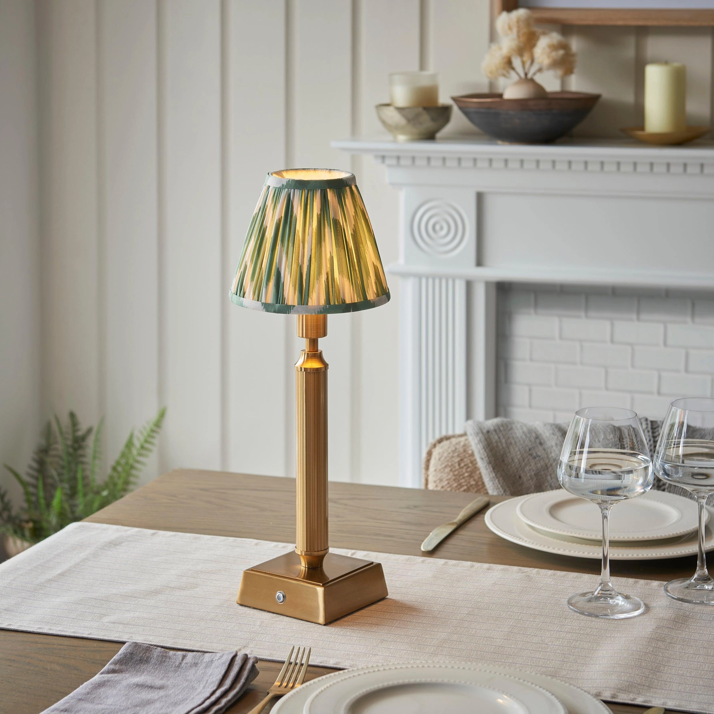Trobridge Rechargeable Table Lamp & Zigzag 16cm Cotswold Green Shade ceramic table lamp