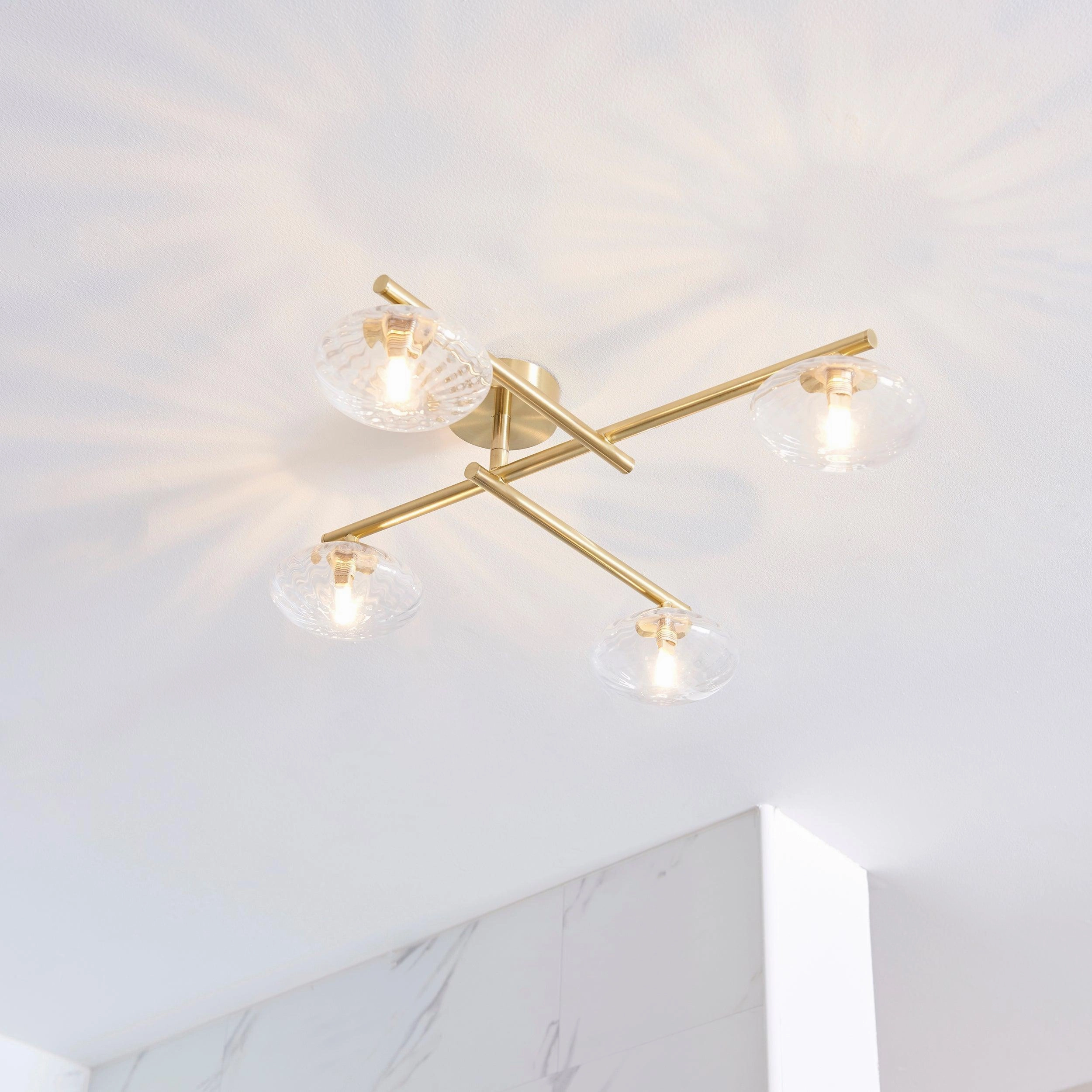 Trocadero 5 Light Brass Bathroom Semi-Flush - Glass Shades