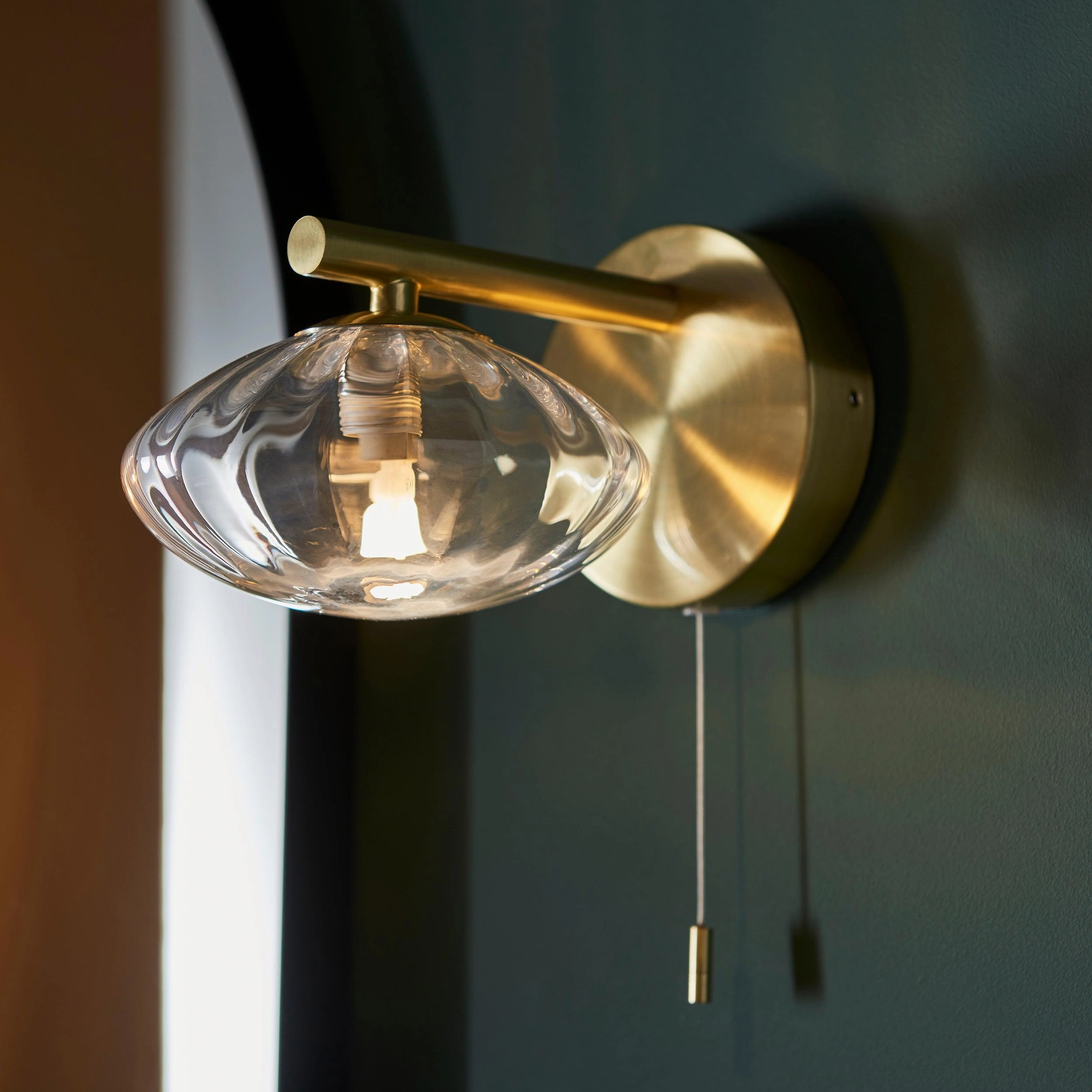 Trocadero Art Deco Brass Bathroom Wall Light - Glass Shade