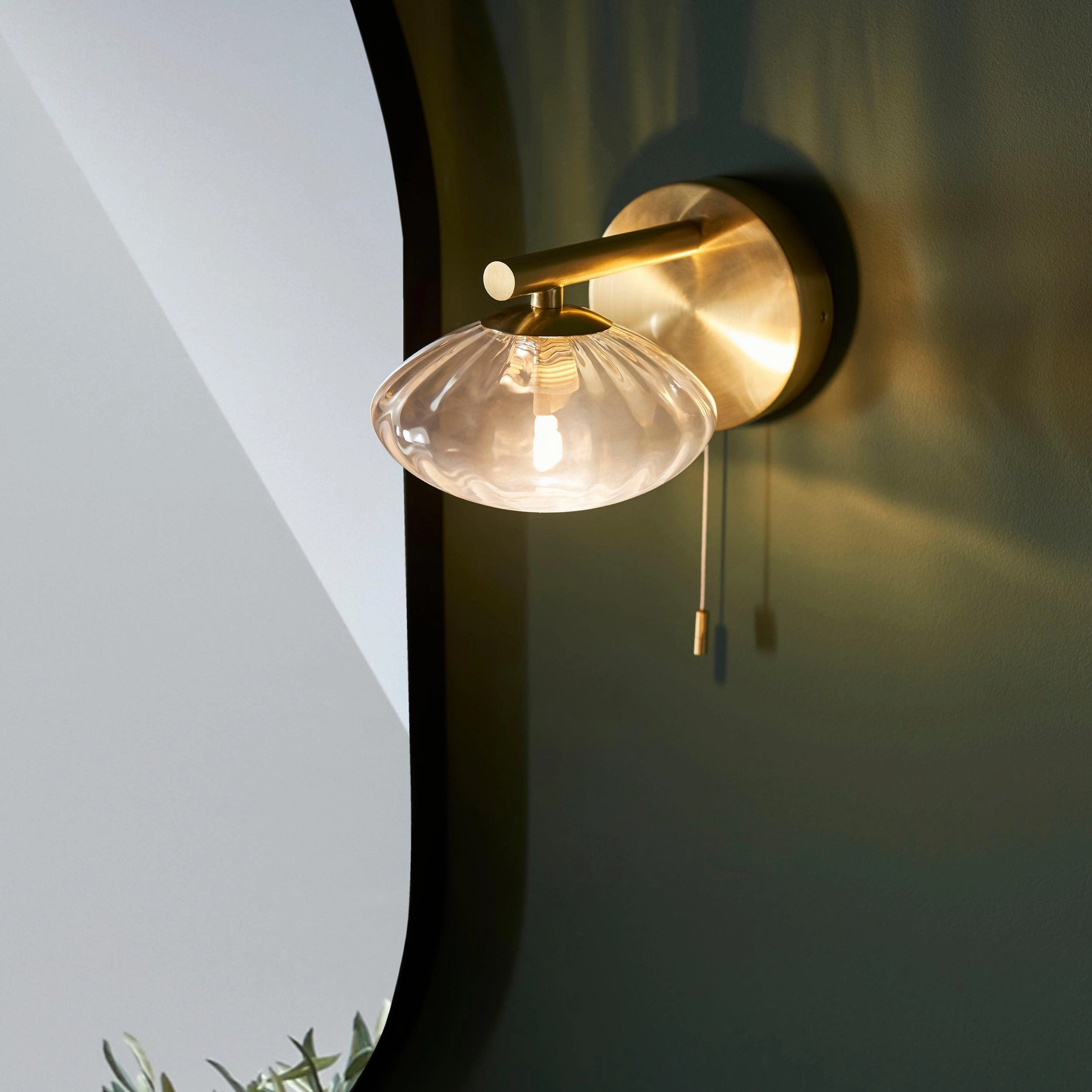Trocadero Art Deco Brass Bathroom Wall Light - Glass Shade