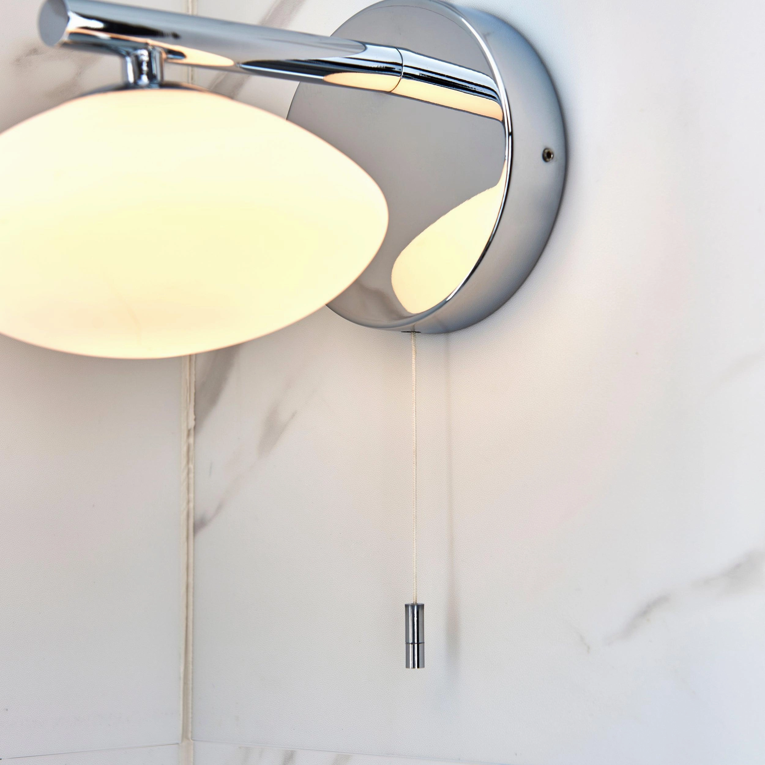 Trocadero Art Deco Chrome Bathroom Wall Light - Pull Cord