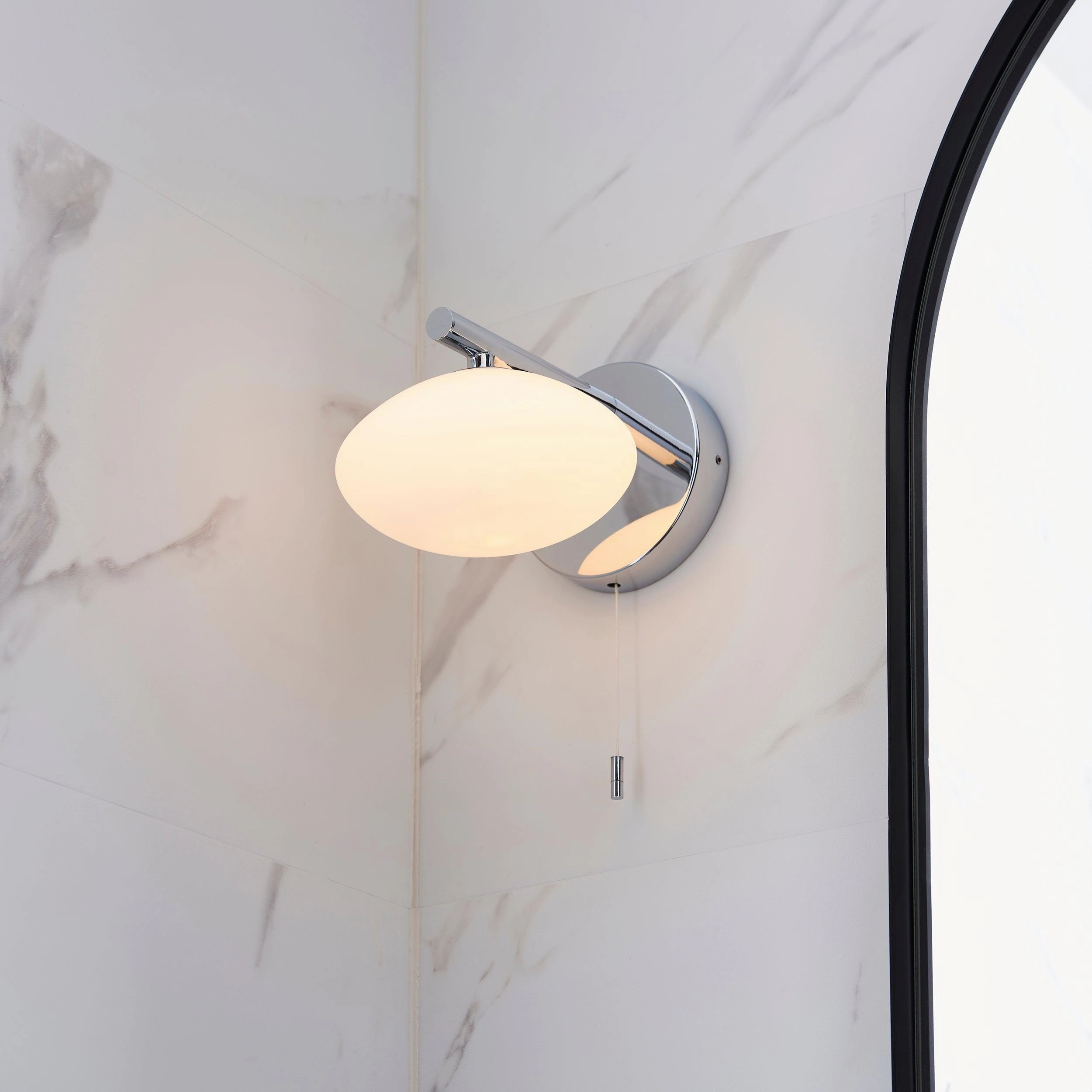 Trocadero Art Deco Chrome Bathroom Wall Light - Pull Cord