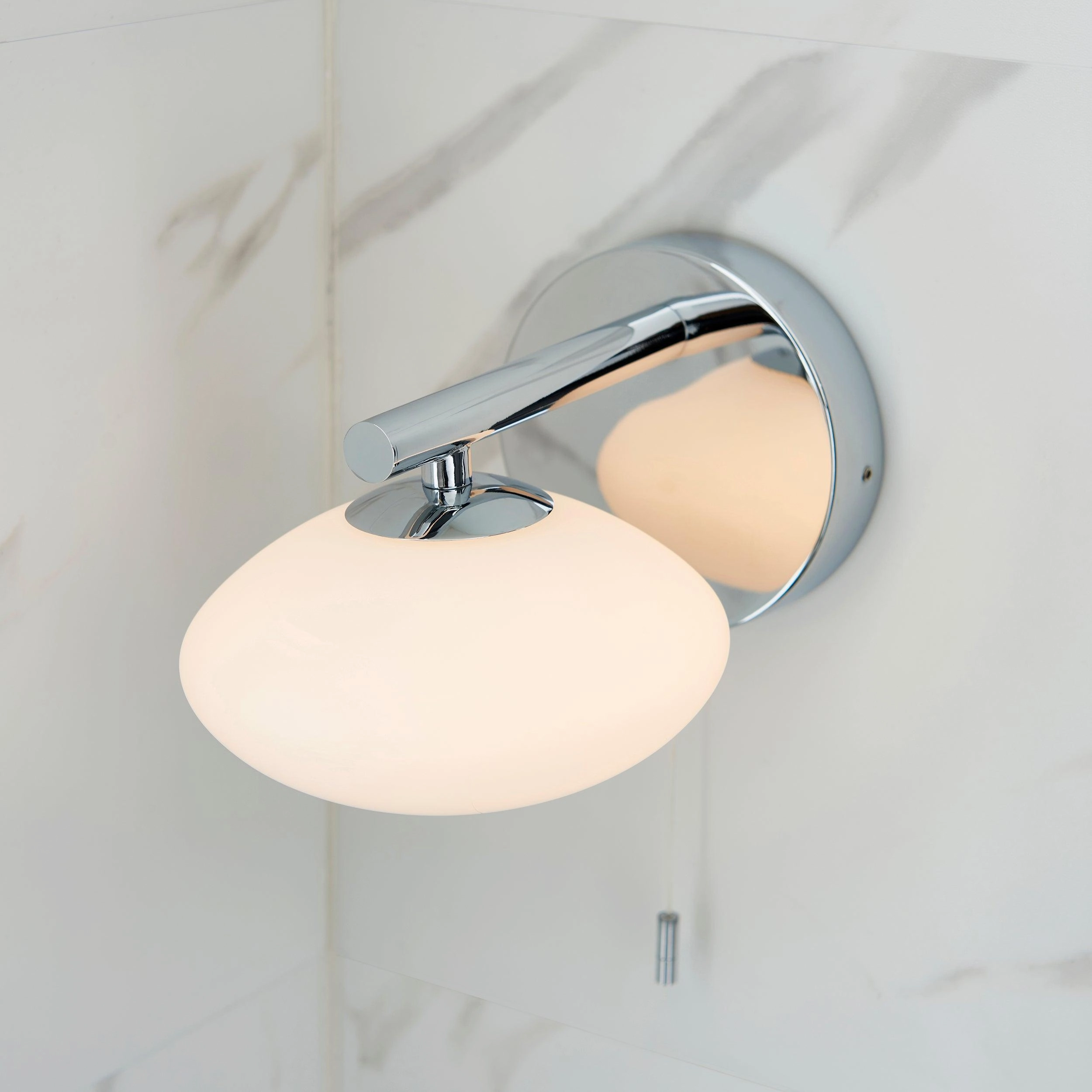 Trocadero Art Deco Chrome Bathroom Wall Light - Pull Cord