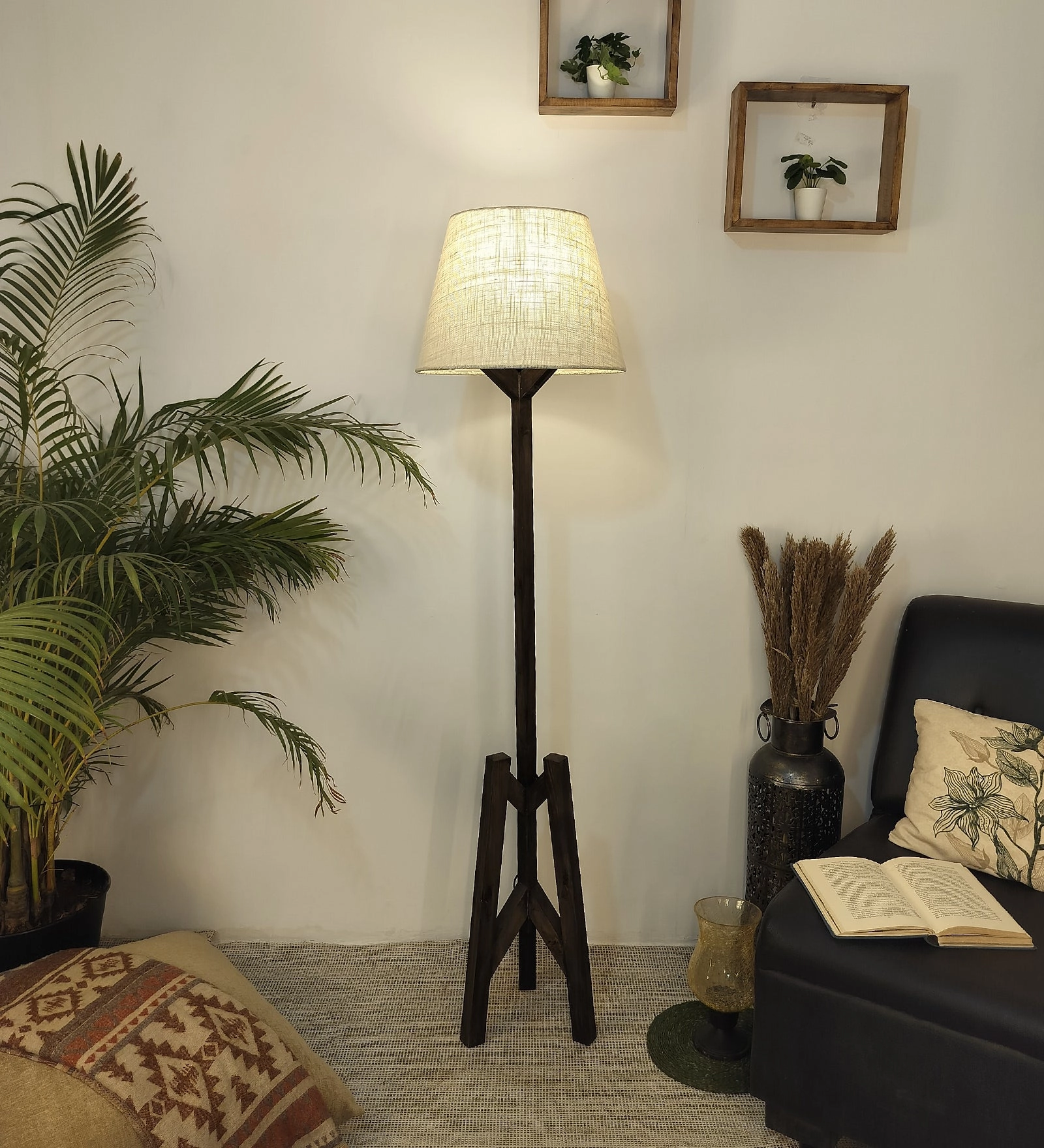 Troika Wooden Floor Lamp with Brown Base and Premium Beige Fabric Lampshade (BULB NOT INCLUDED) creative lampshade design