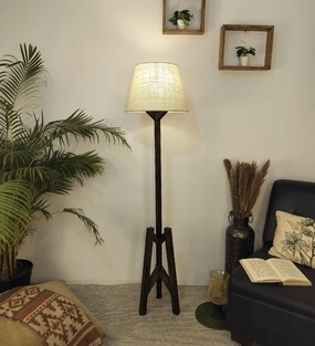 Troika Wooden Floor Lamp with Brown Base and Premium Beige Fabric Lampshade (BULB NOT INCLUDED) creative lampshade design