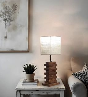 Truffle Beige Wooden Table Lamp with Red Printed Fabric Lampshade (BULB NOT INCLUDED) decorative ceiling fixture
