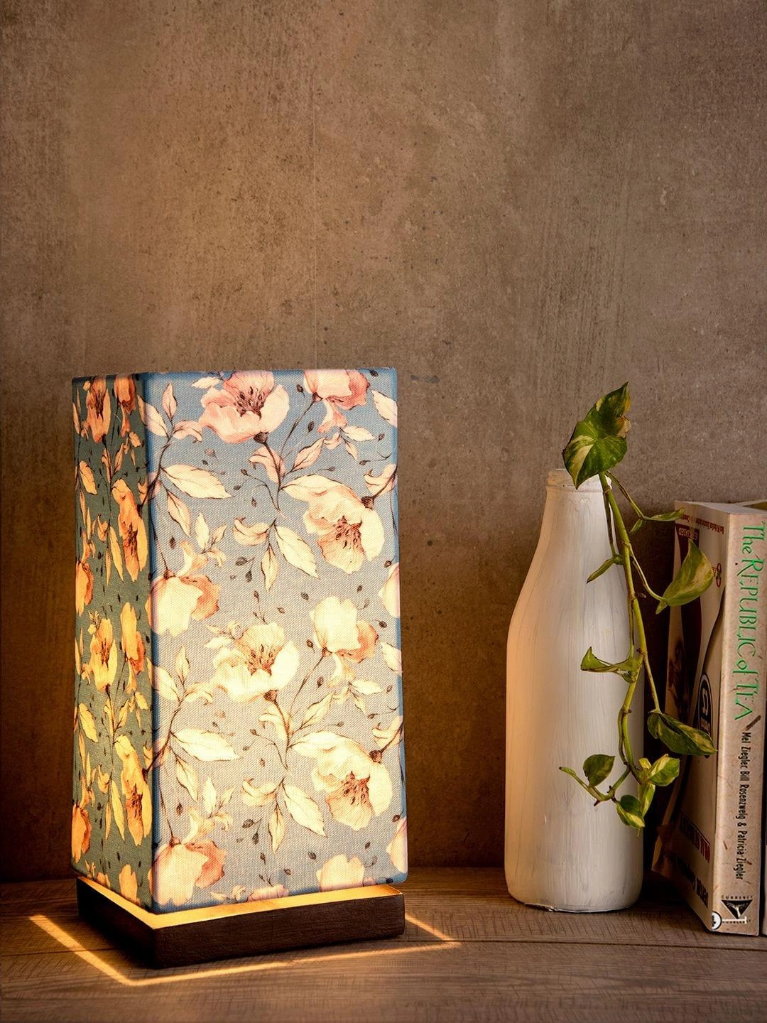 Turquoise Floral Lamp with Wooden Base decorative ceiling fixture