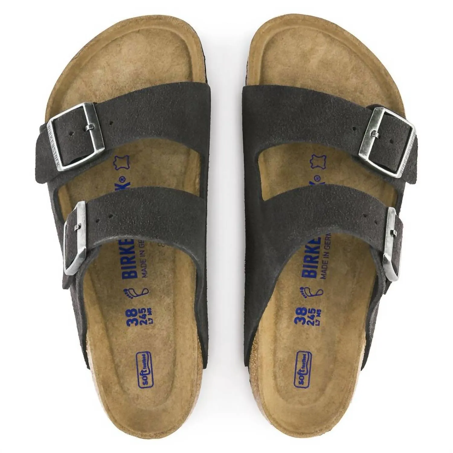 Unisex Arizona Soft Footbed Suede Leather Sandals - Regular Fit In Velvet Grey