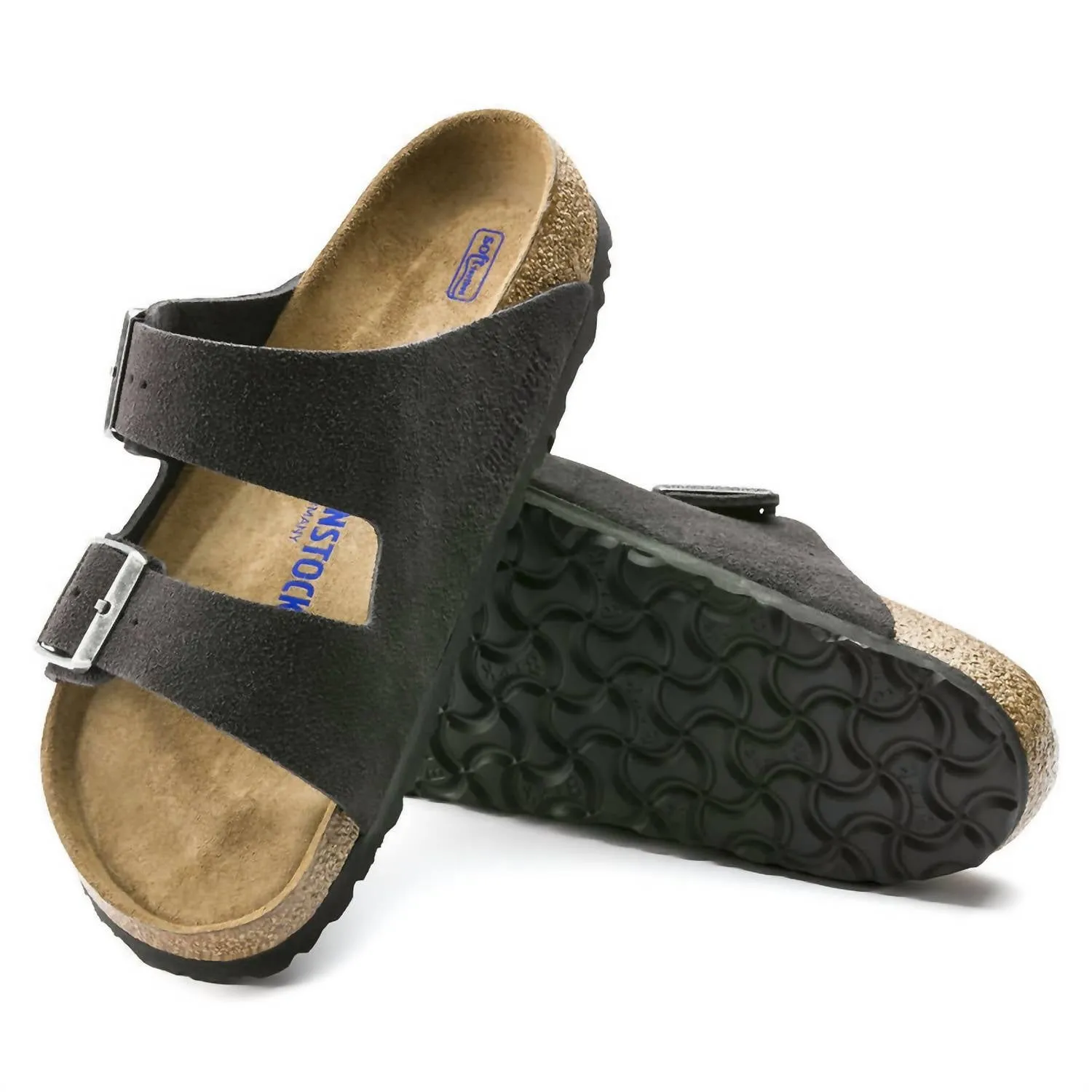 Unisex Arizona Soft Footbed Suede Leather Sandals - Regular Fit In Velvet Grey