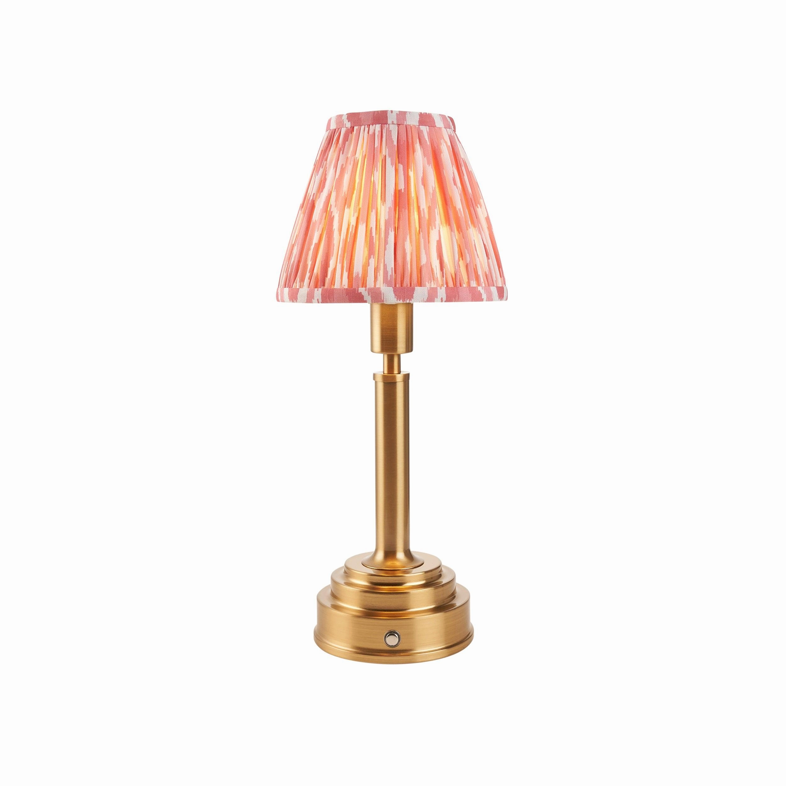 Upton Rechargeable Table Lamp & Ikat 16cm Coral Pink Shade