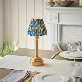 Upton Rechargeable Table Lamp & Ikat 16cm Marlin Blue Shade ceramic table lamp