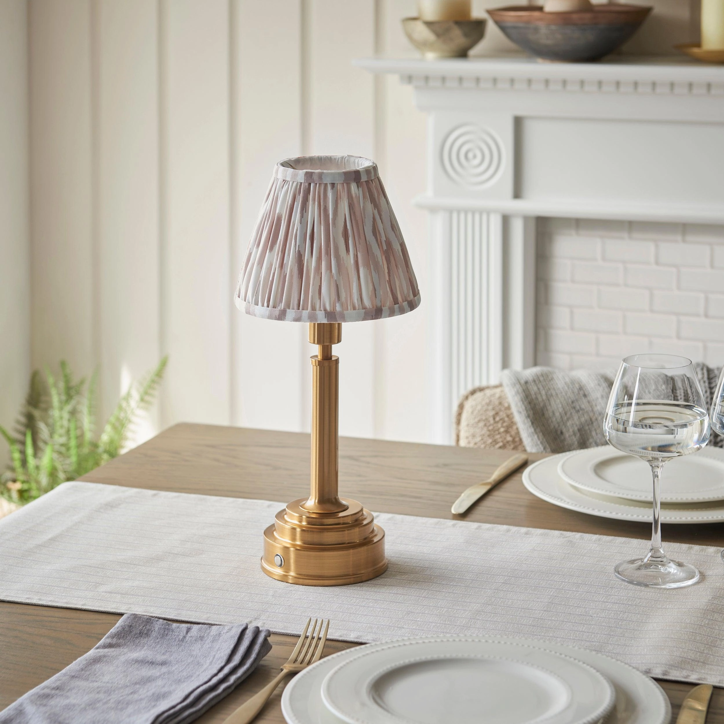 Upton Rechargeable Table Lamp & Ikat 16cm Neutral Shade