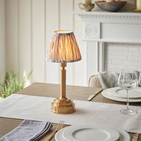 Upton Rechargeable Table Lamp & Ikat 16cm Neutral Shade ceramic table lamp
