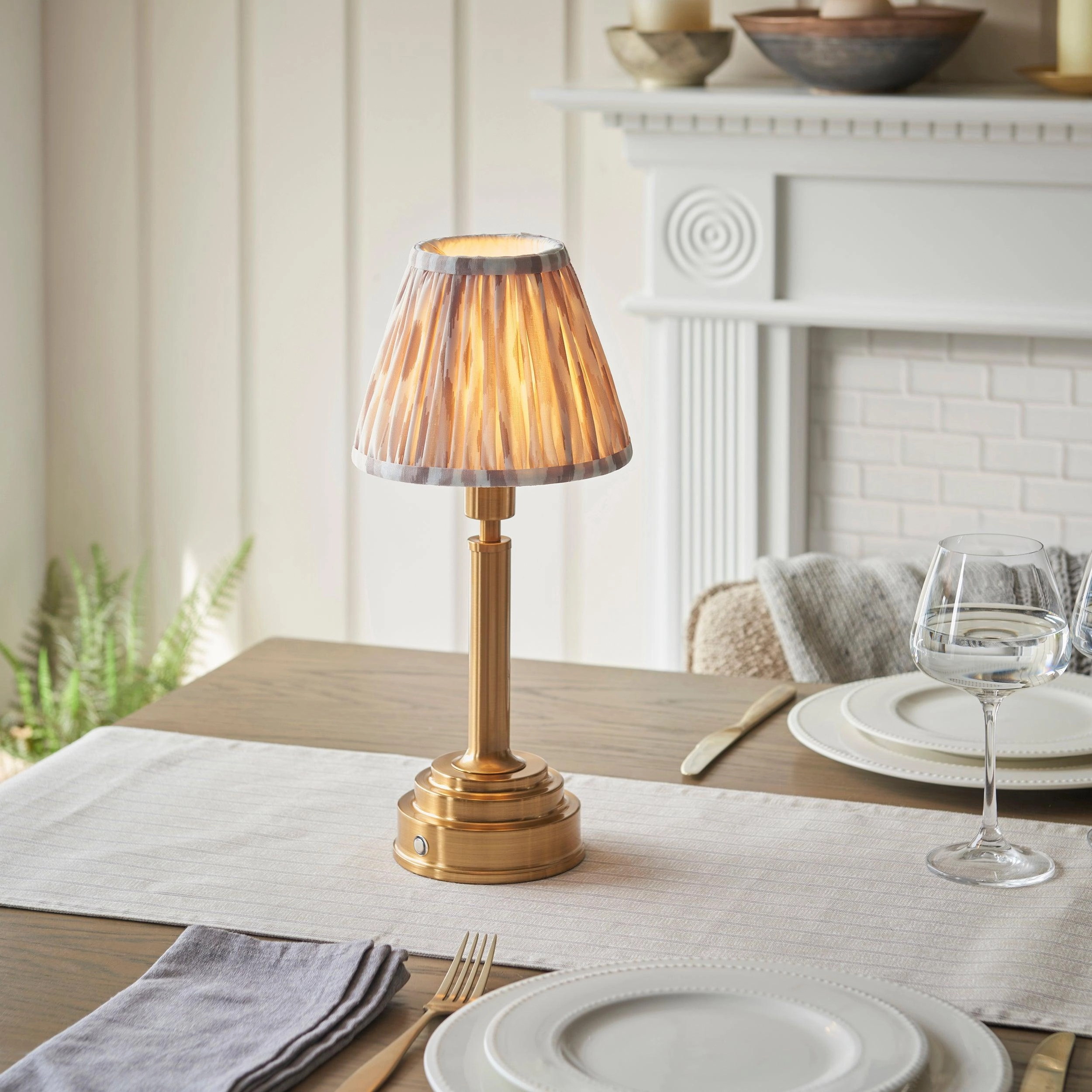 Upton Rechargeable Table Lamp & Ikat 16cm Neutral Shade ceramic table lamp