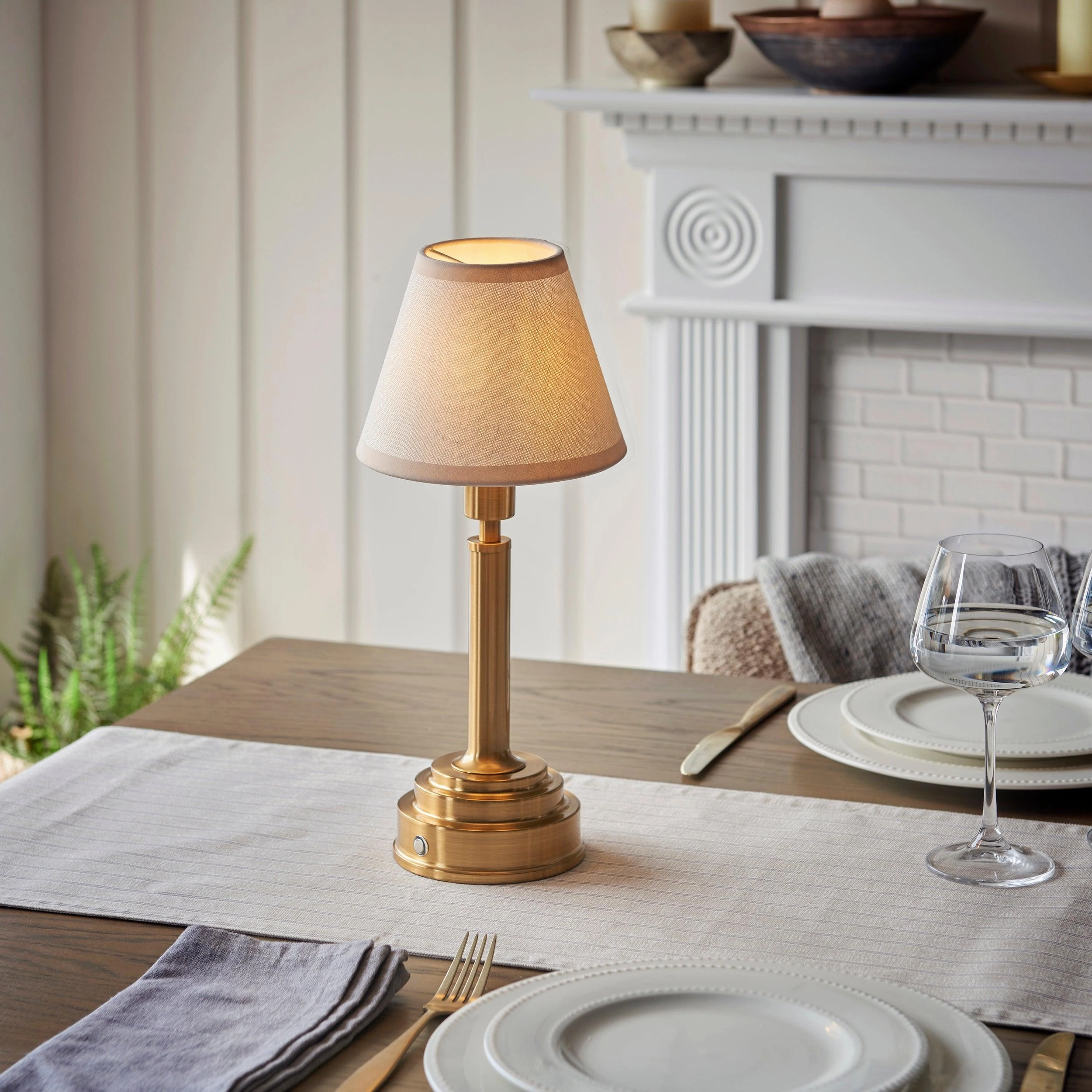 Upton Rechargeable Table Lamp & Ivy 16cm Vintage White Shade ceramic table lamp