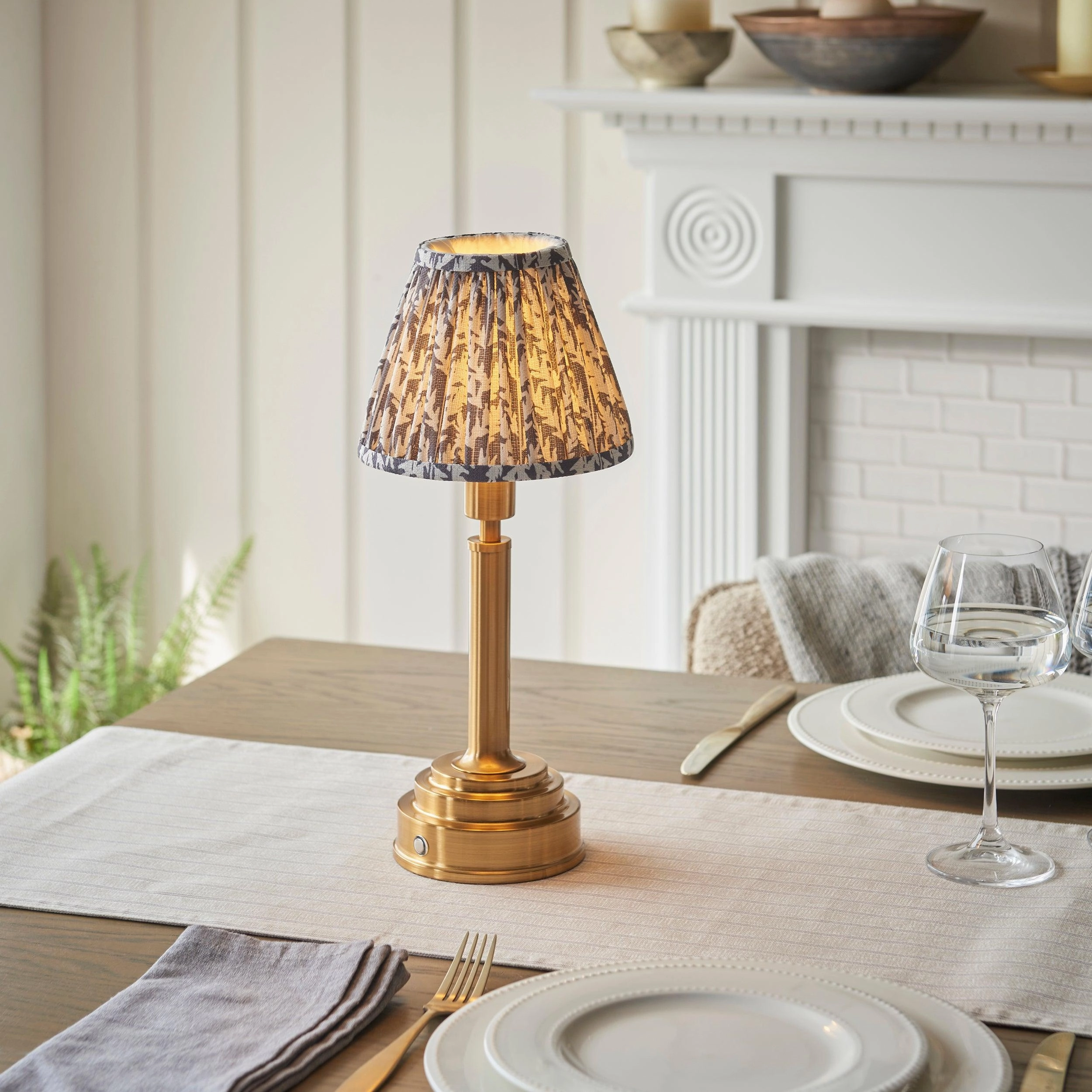 Upton Rechargeable Table Lamp & Leaf 16cm Pearl Grey Shade ceramic table lamp