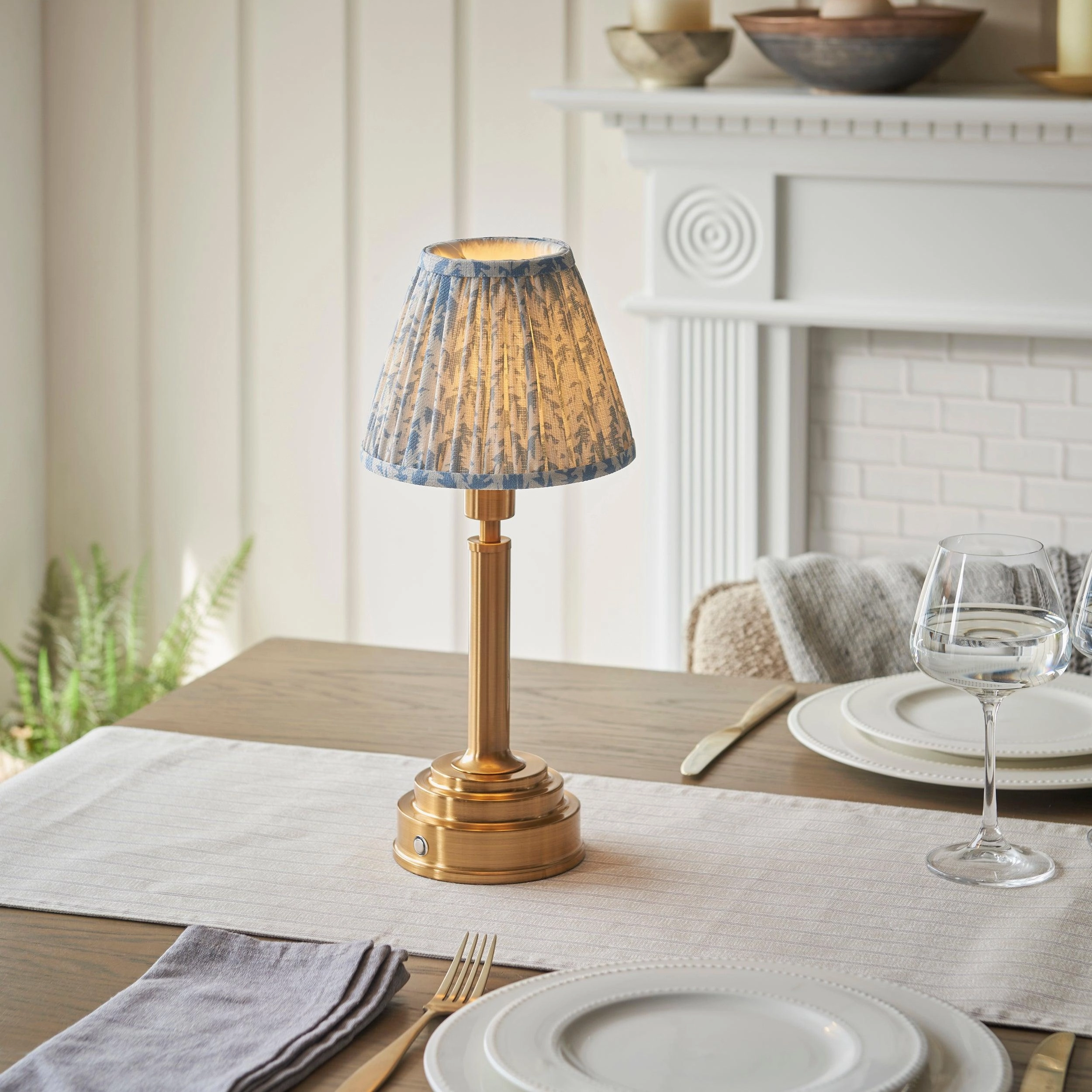 Upton Rechargeable Table Lamp & Leaf 16cm Shell Bay Blue Shade ceramic table lamp