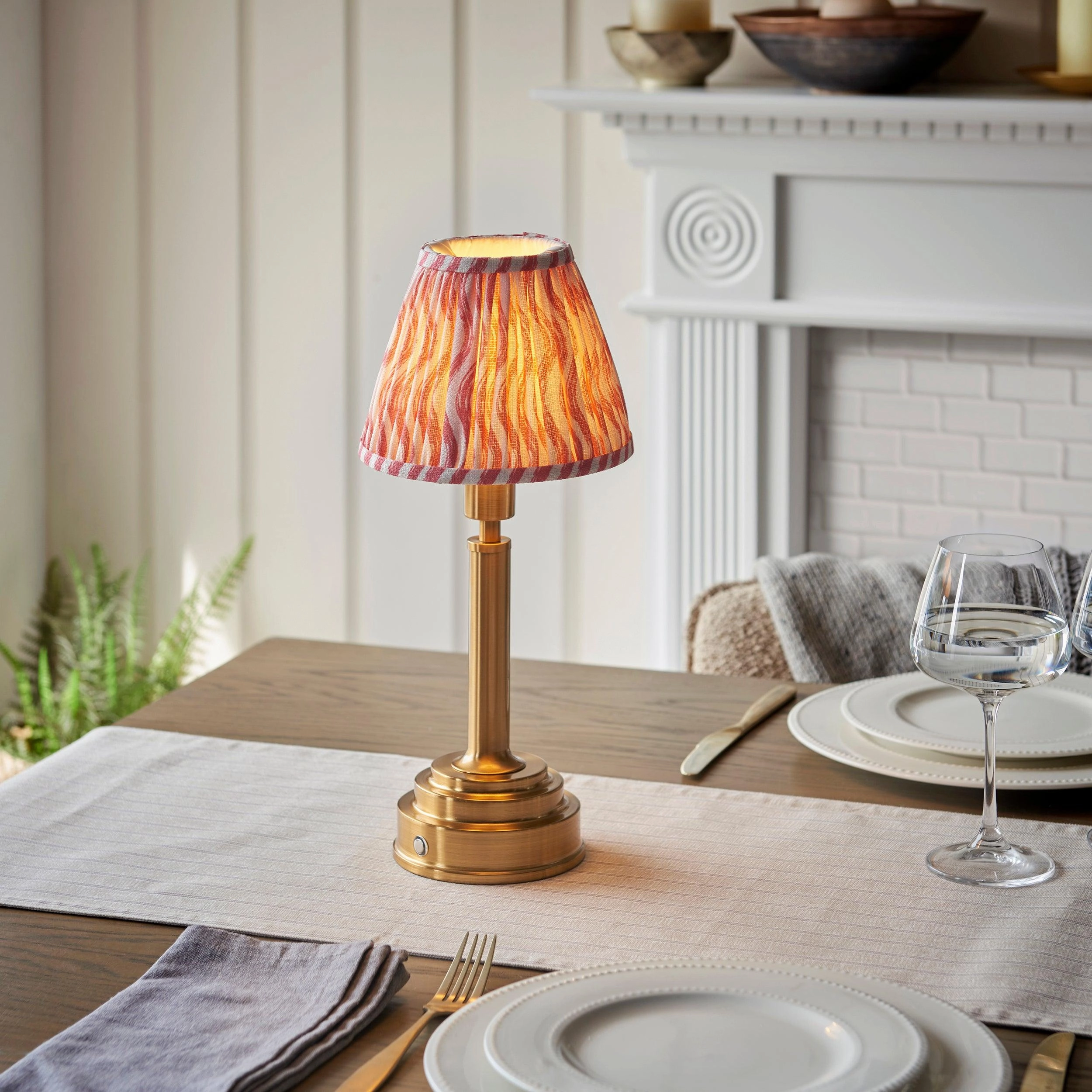 Upton Rechargeable Table Lamp & Ripple 16cm Coral Pink Shade ceramic table lamp