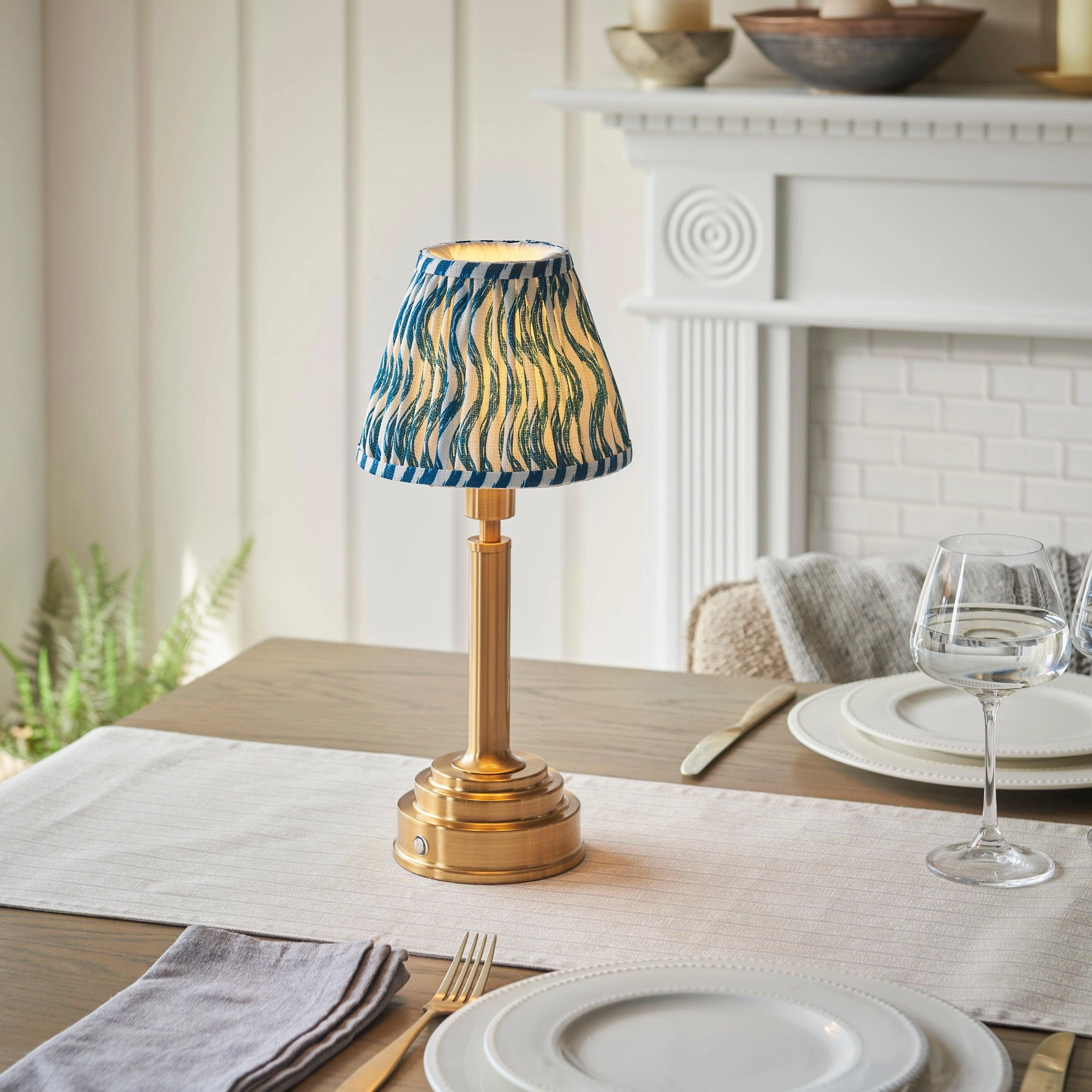 Upton Rechargeable Table Lamp & Ripple 16cm Marlin Blue Shade ceramic table lamp