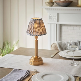 Upton Rechargeable Table Lamp & Ripple 16cm Pearl Grey Shade ceramic table lamp