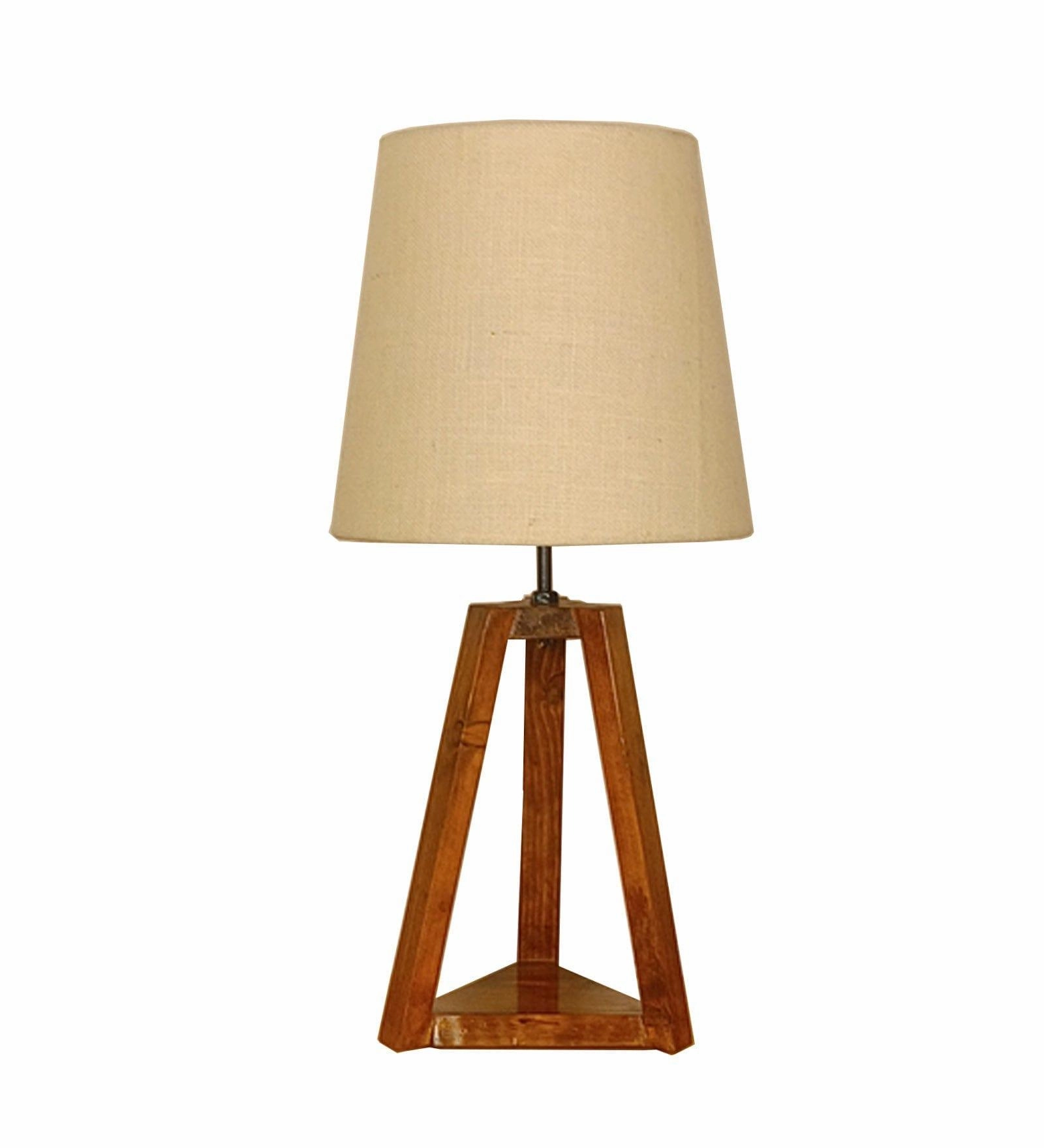 Vantage Brown Wooden Table Lamp with White Jute Lampshade (BULB NOT INCLUDED)