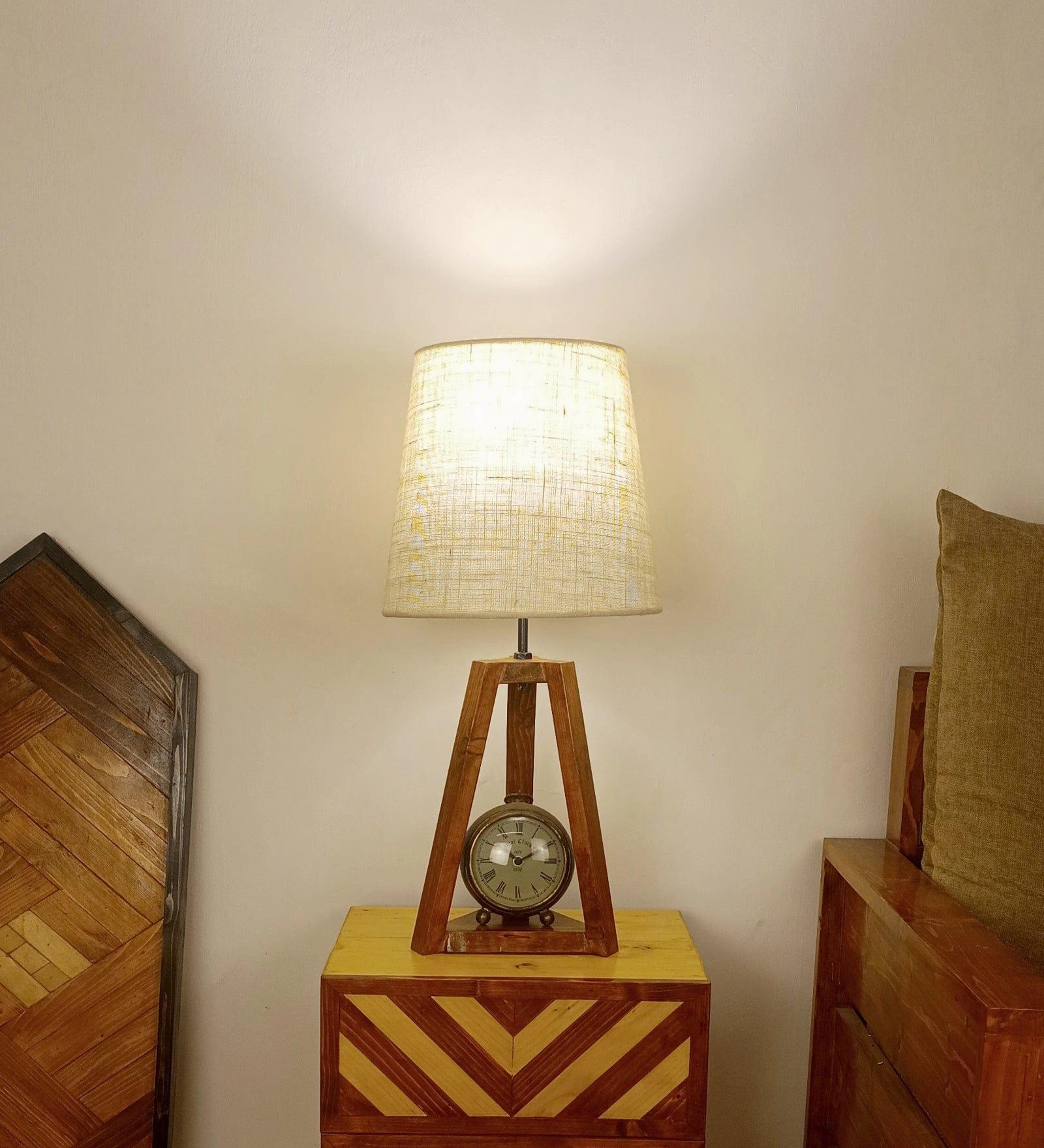 Vantage Brown Wooden Table Lamp with White Jute Lampshade (BULB NOT INCLUDED) decorative ceiling fixture