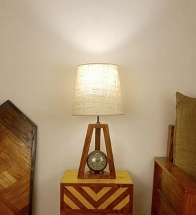 Vantage Brown Wooden Table Lamp with White Jute Lampshade (BULB NOT INCLUDED) decorative ceiling fixture