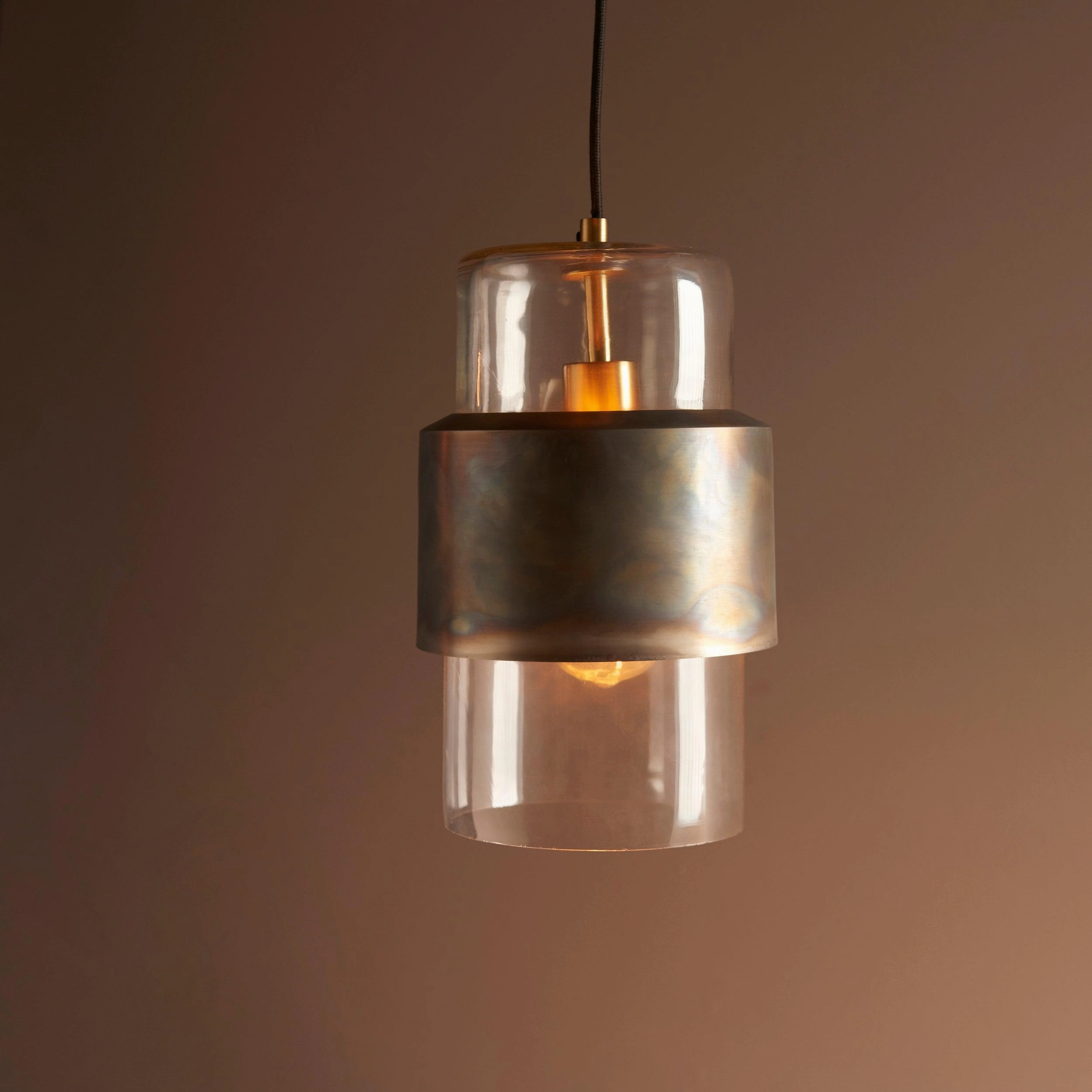 Vauxhall Modern Brass Patina Pendant - Clear Glass Shade