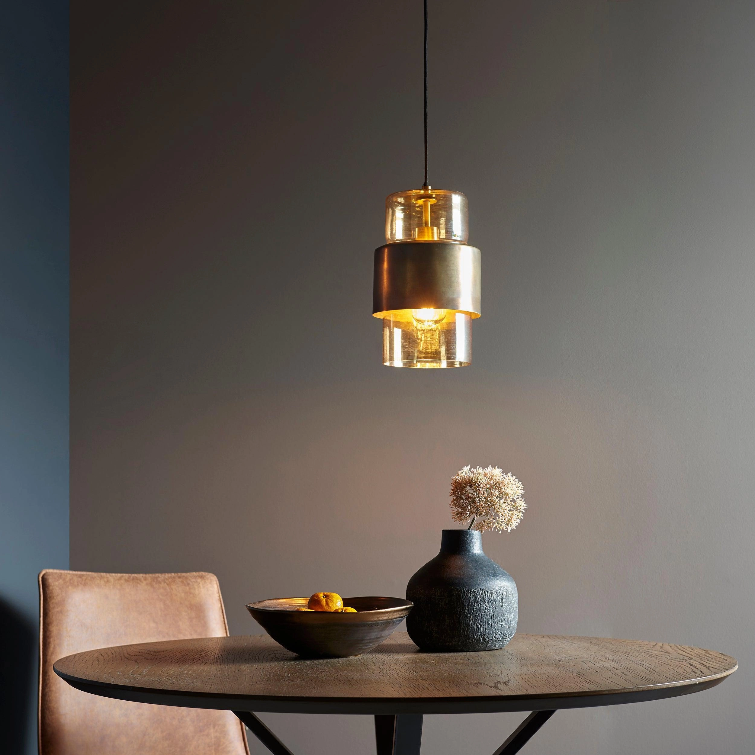 Vauxhall Modern Brass Patina Pendant With Champagne Glass