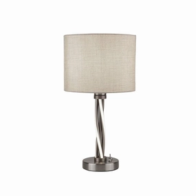 Vegas LED & E27 Twist Satin Silver Table Lamp - Dual Switch energy-saving LED light