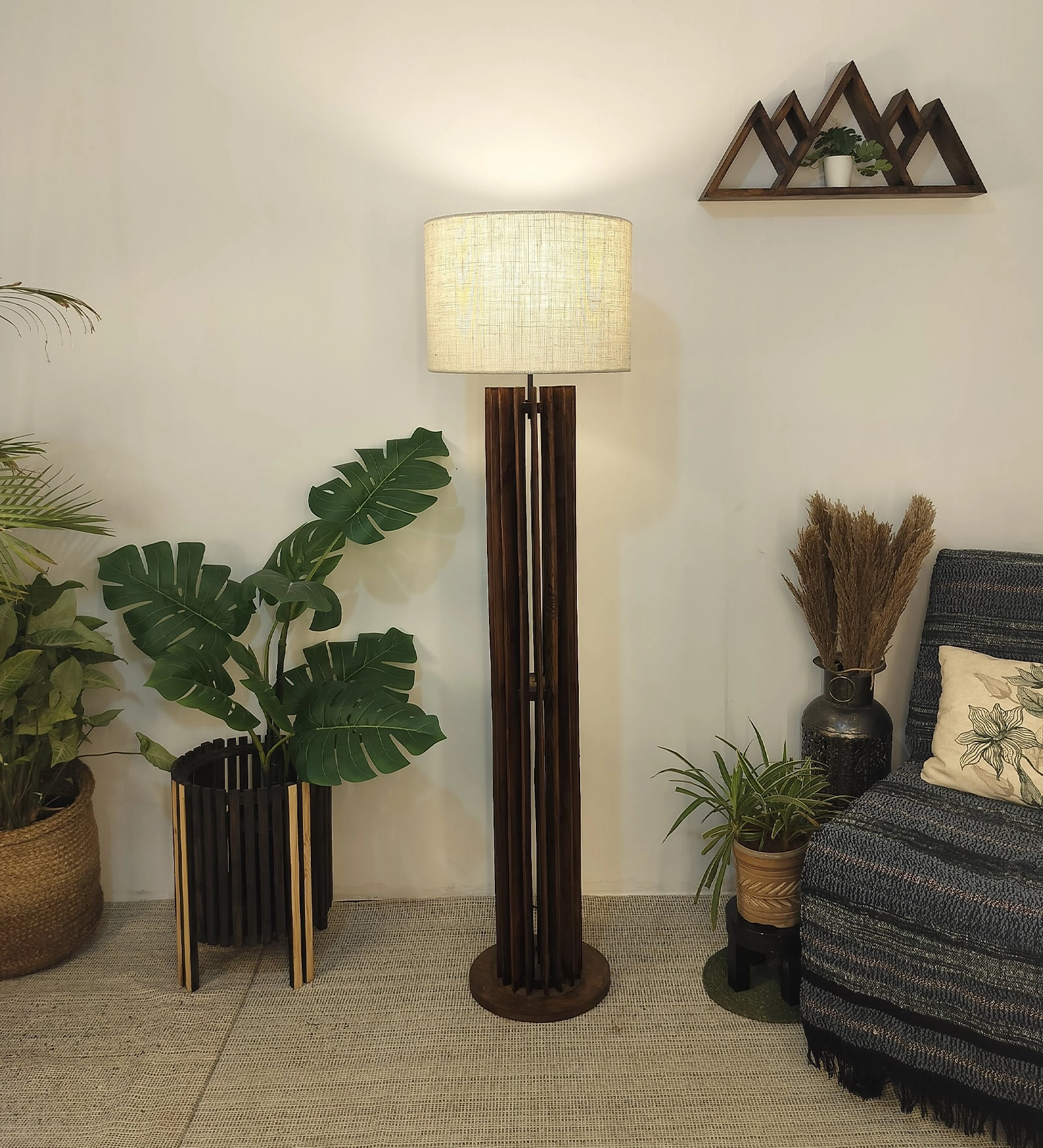 Ventus Wooden Floor Lamp with Premium Beige Fabric Lampshade (BULB NOT INCLUDED) creative lampshade design