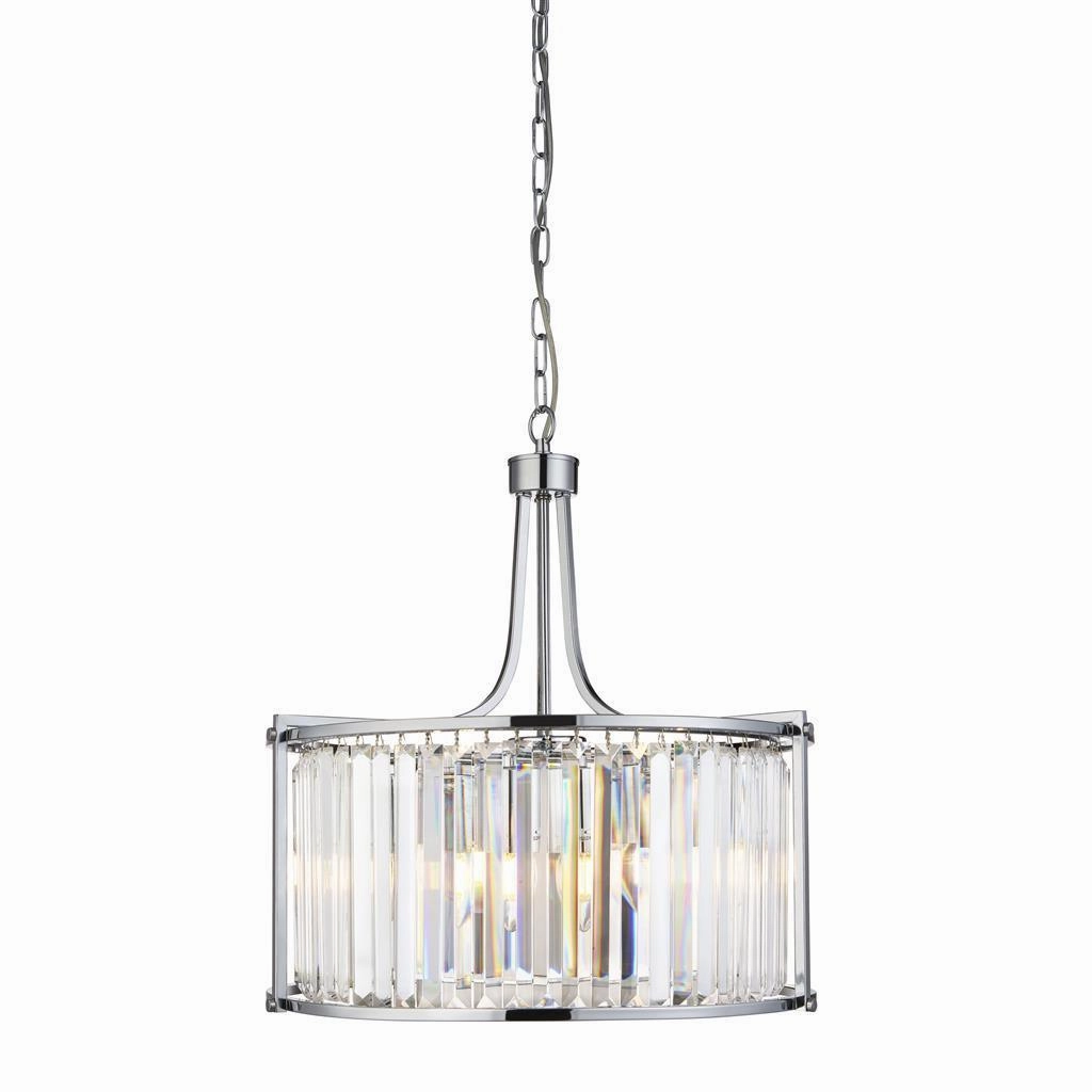 Victoria 5 Light Chrome & Crystal Glass Drum Ceiling Pendant soft glow ceiling light