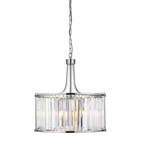 Victoria 5 Light Chrome & Crystal Glass Drum Ceiling Pendant soft glow ceiling light