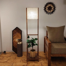 Victoria Wooden Floor Lamp with Brown Base and Jute Fabric Lampshade (BULB NOT INCLUDED) creative lampshade design