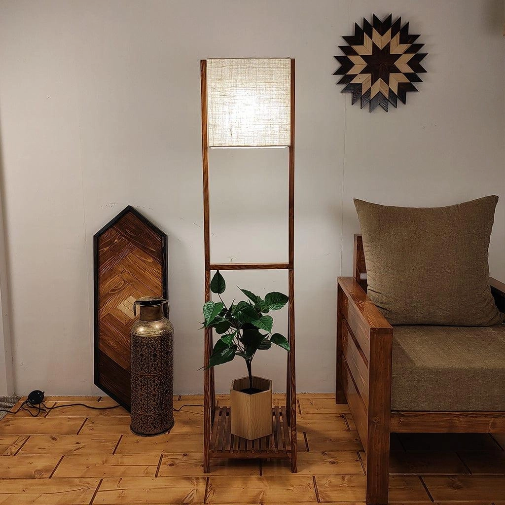 Victoria Wooden Floor Lamp with Brown Base and Jute Fabric Lampshade (BULB NOT INCLUDED) creative lampshade design