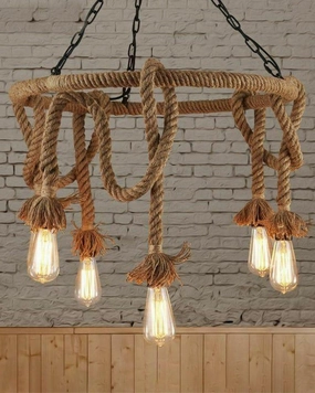 Vintage Hemp Rope Chandelier (Including Light Bulb) decorative ceiling fixture