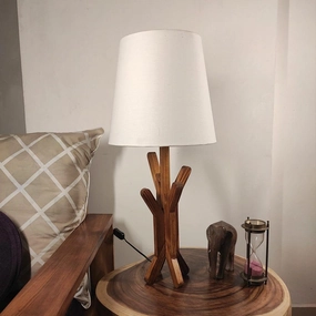 Vrikshya Wooden Table Lamp with Brown Base and Premium White Fabric Lampshade (BULB NOT INCLUDED) decorative ceiling fixture