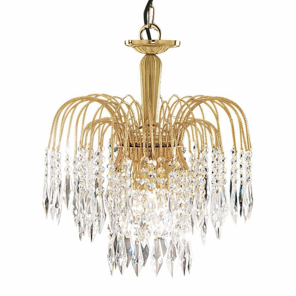 Waterfall 3 Light Gold Clear Crystal Ceiling Pendant ambient ceiling fixture
