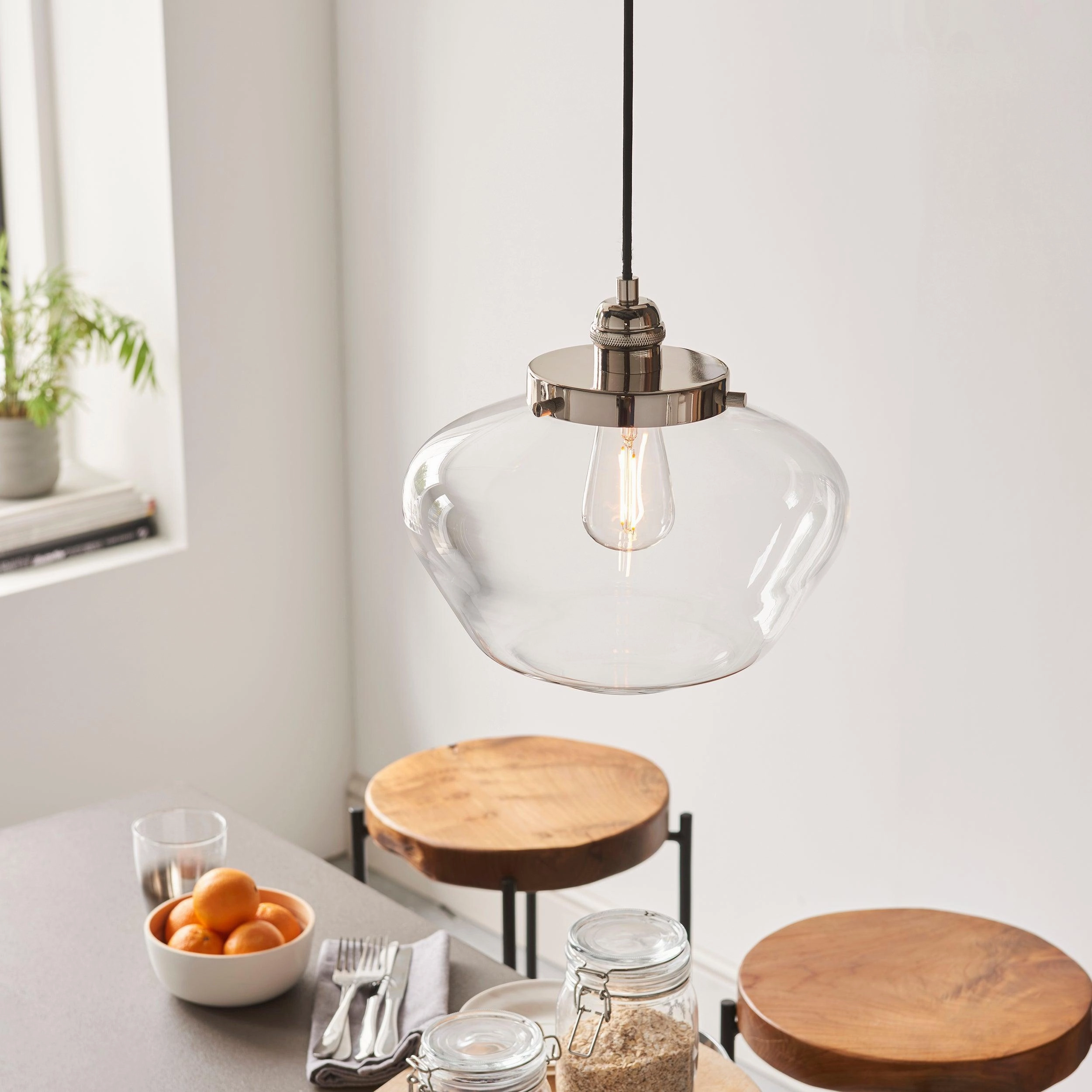 Westbourne Nickel Ceiling Pendant Light - Clear Glass Shade