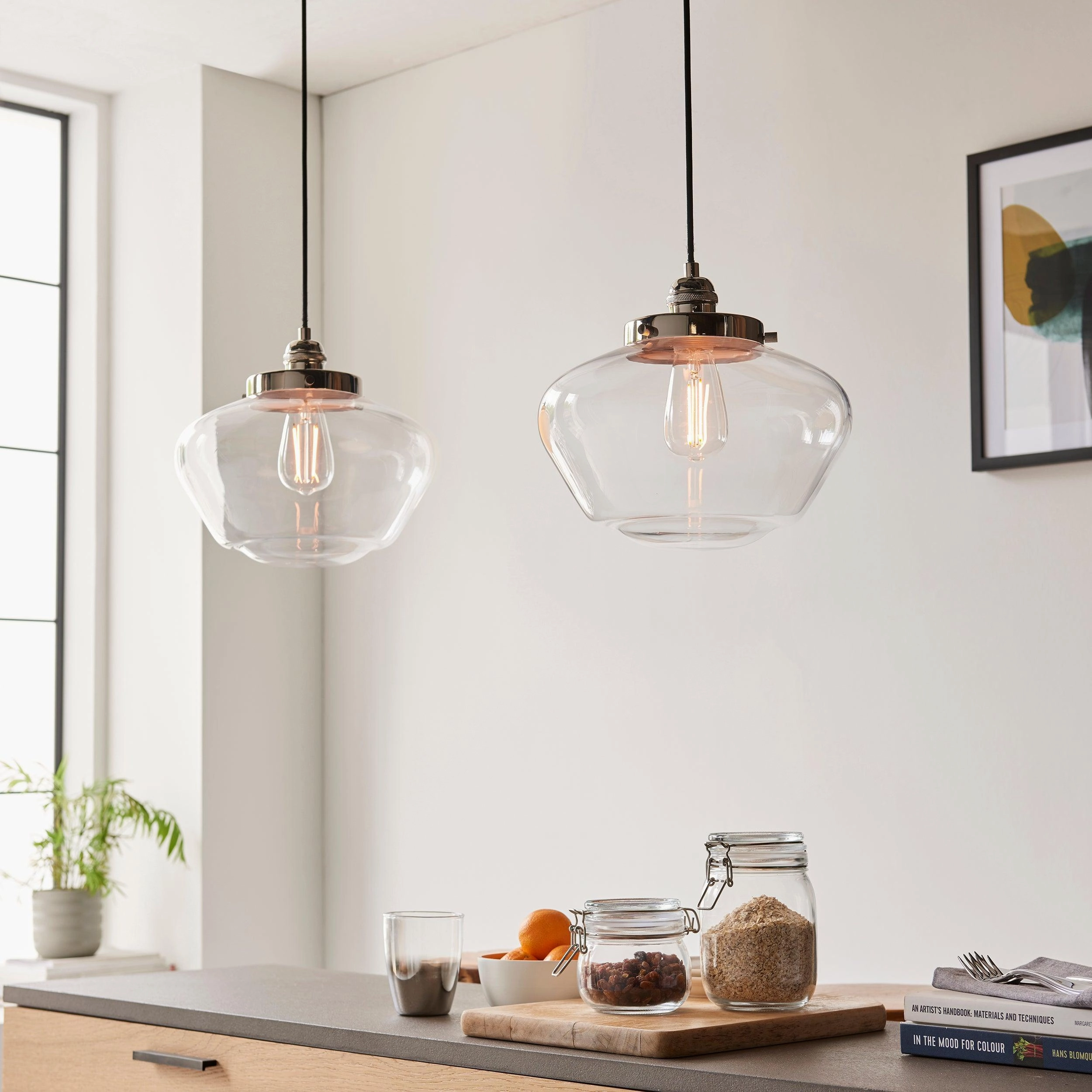 Westbourne Nickel Ceiling Pendant Light - Clear Glass Shade