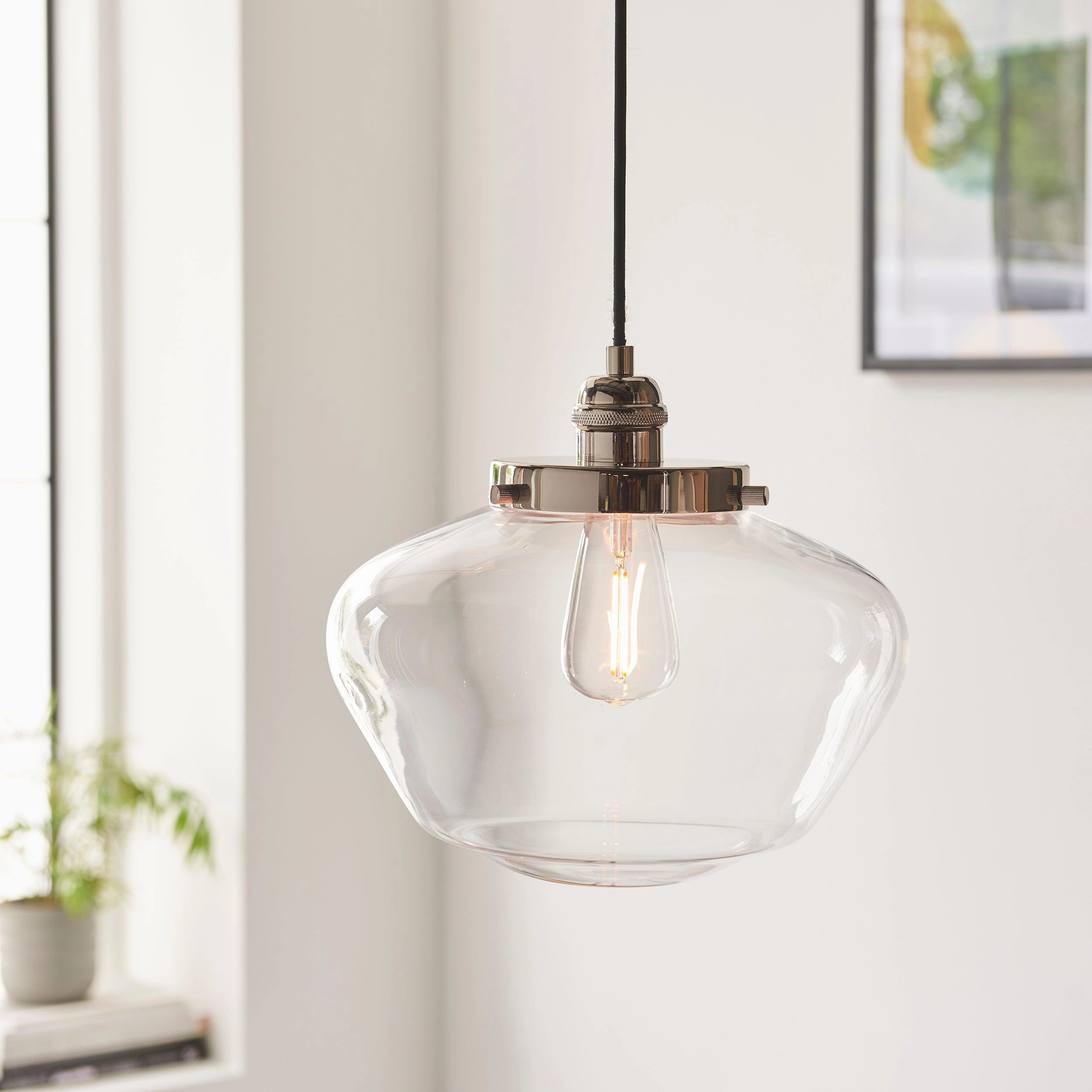 Westbourne Nickel Ceiling Pendant Light - Clear Glass Shade