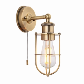 Weston Antique Brass Caged Bathroom Wall Light - Pull Cord vintage desk lamp
